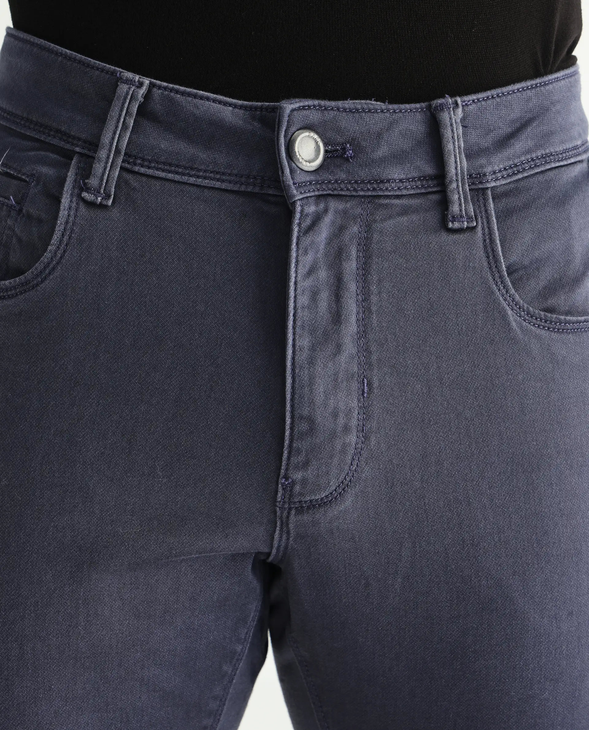 Rare Rabbit Men's Essen Light Purple Cotton Plain Hawk Slim Fit Jeans - Image 4