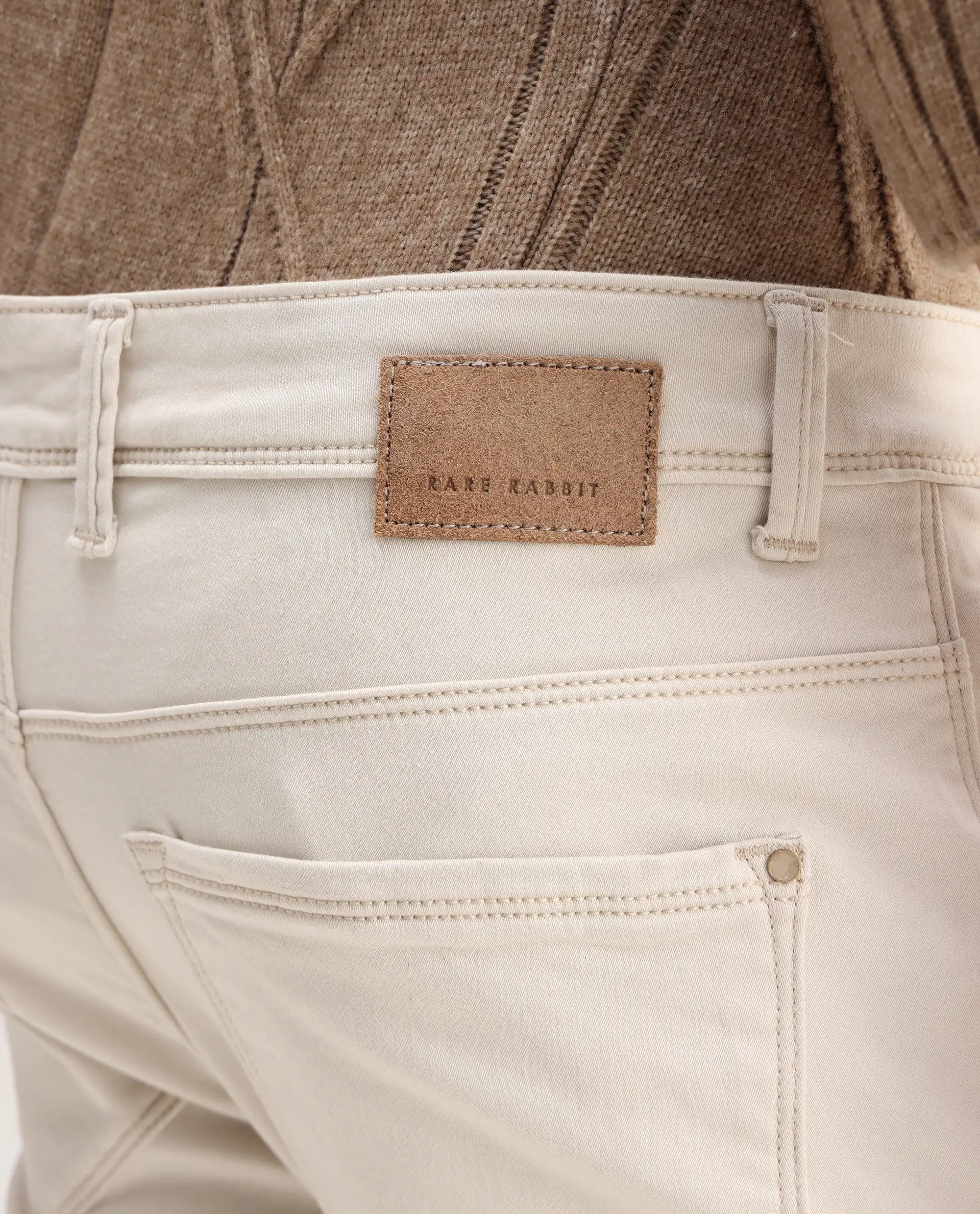 Rare Rabbit Men's Essen Off White Cotton Plain Hawk Slim Fit Jeans - Image 6