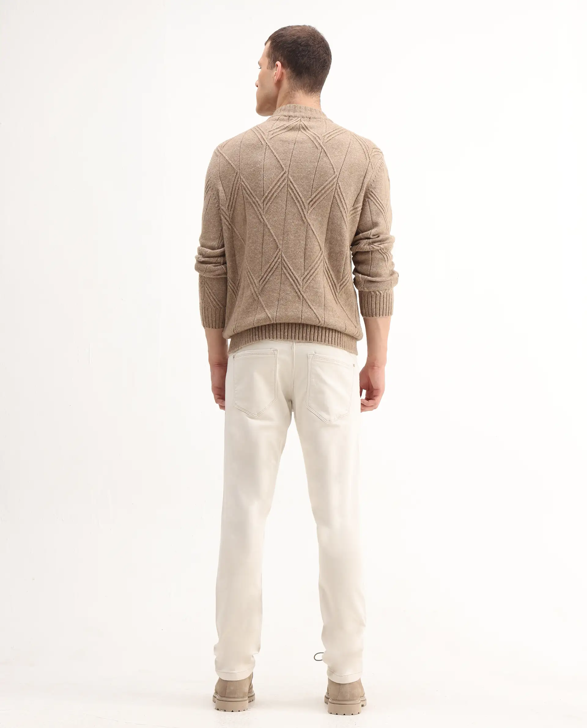 Rare Rabbit Men's Essen Off White Cotton Plain Hawk Slim Fit Jeans - Image 7