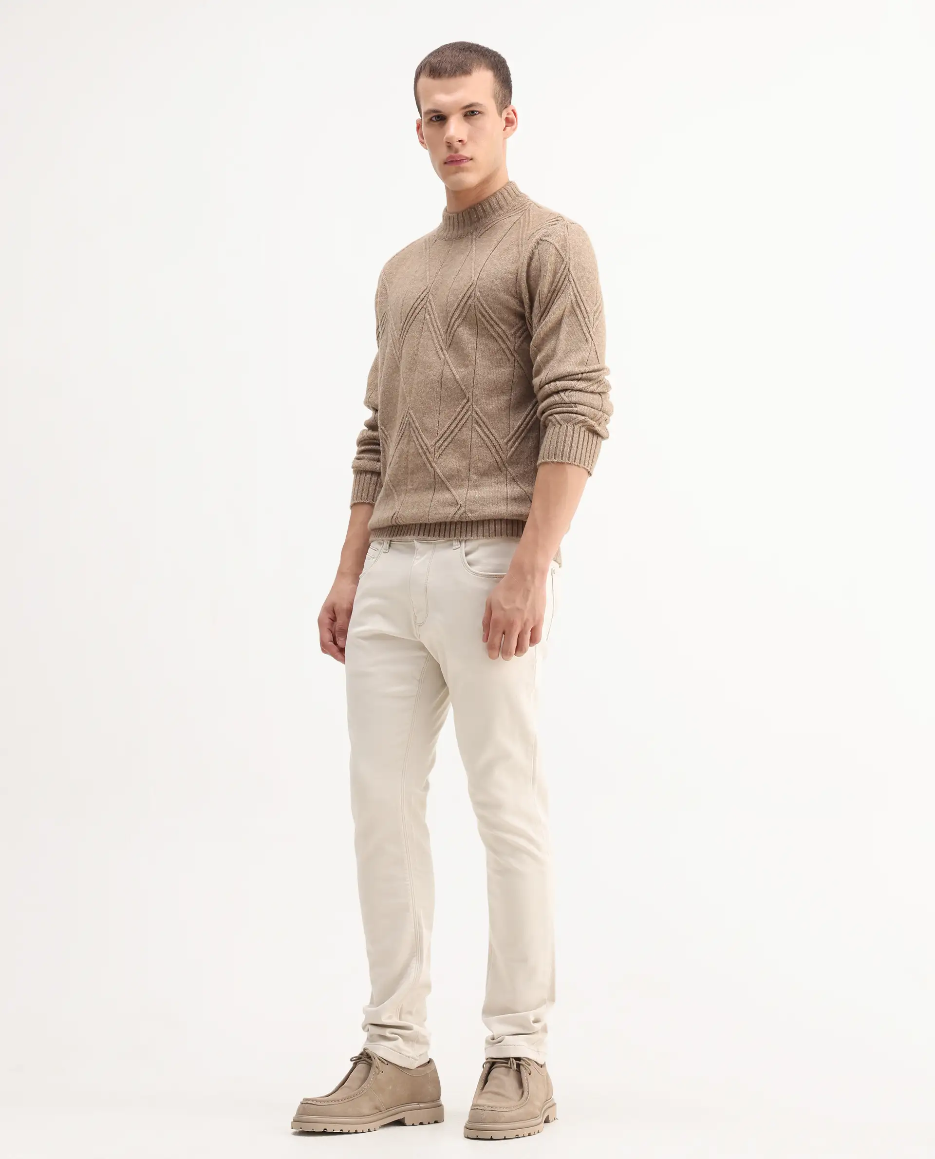 Rare Rabbit Men's Essen Off White Cotton Plain Hawk Slim Fit Jeans - Image 8
