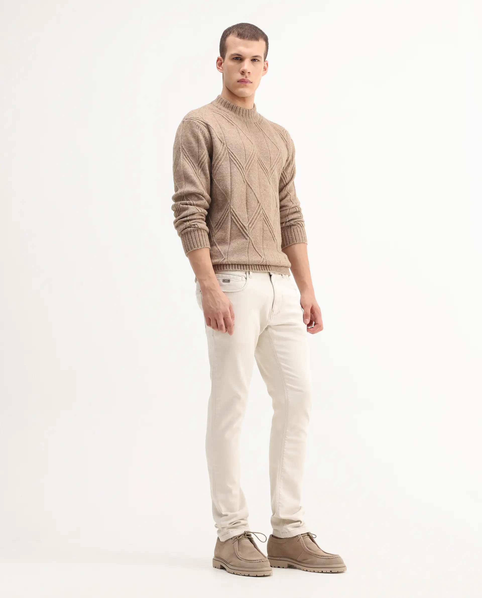 Rare Rabbit Men's Essen Off White Cotton Plain Hawk Slim Fit Jeans - Image 9