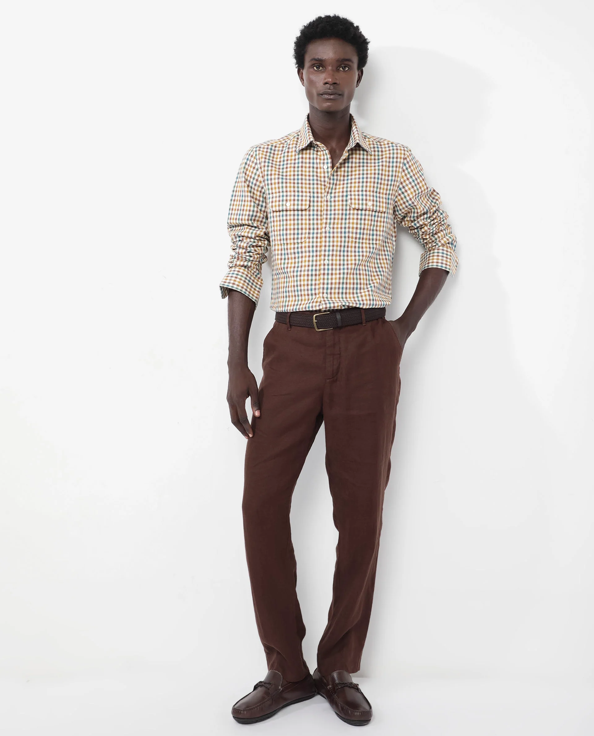 Rare Rabbit Men's Essen Mustard Cotton Checked Print Regular Fit Full Sleeve Collared Shirt - Image 10