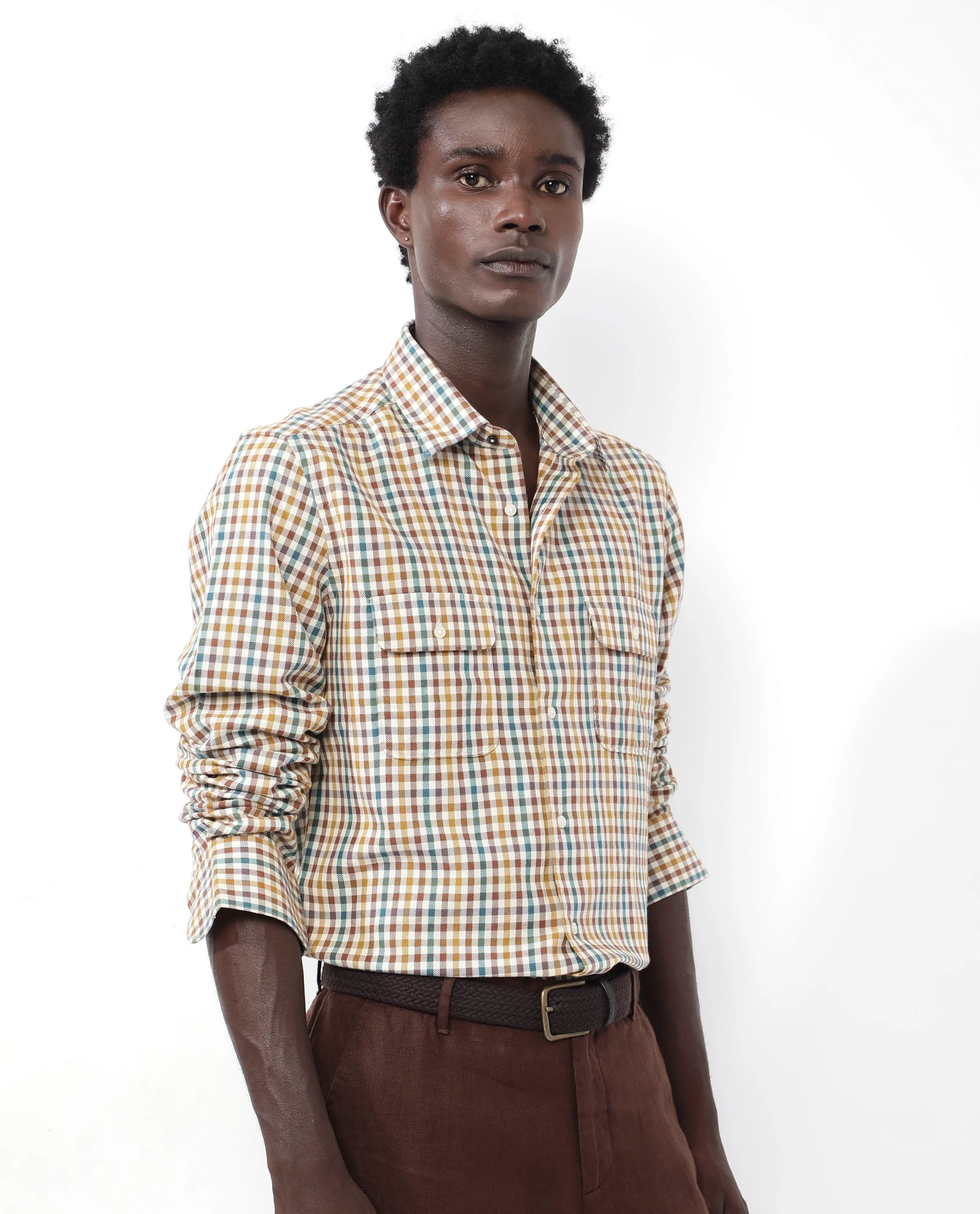 Rare Rabbit Men's Essen Mustard Cotton Checked Print Regular Fit Full Sleeve Collared Shirt - Image 11