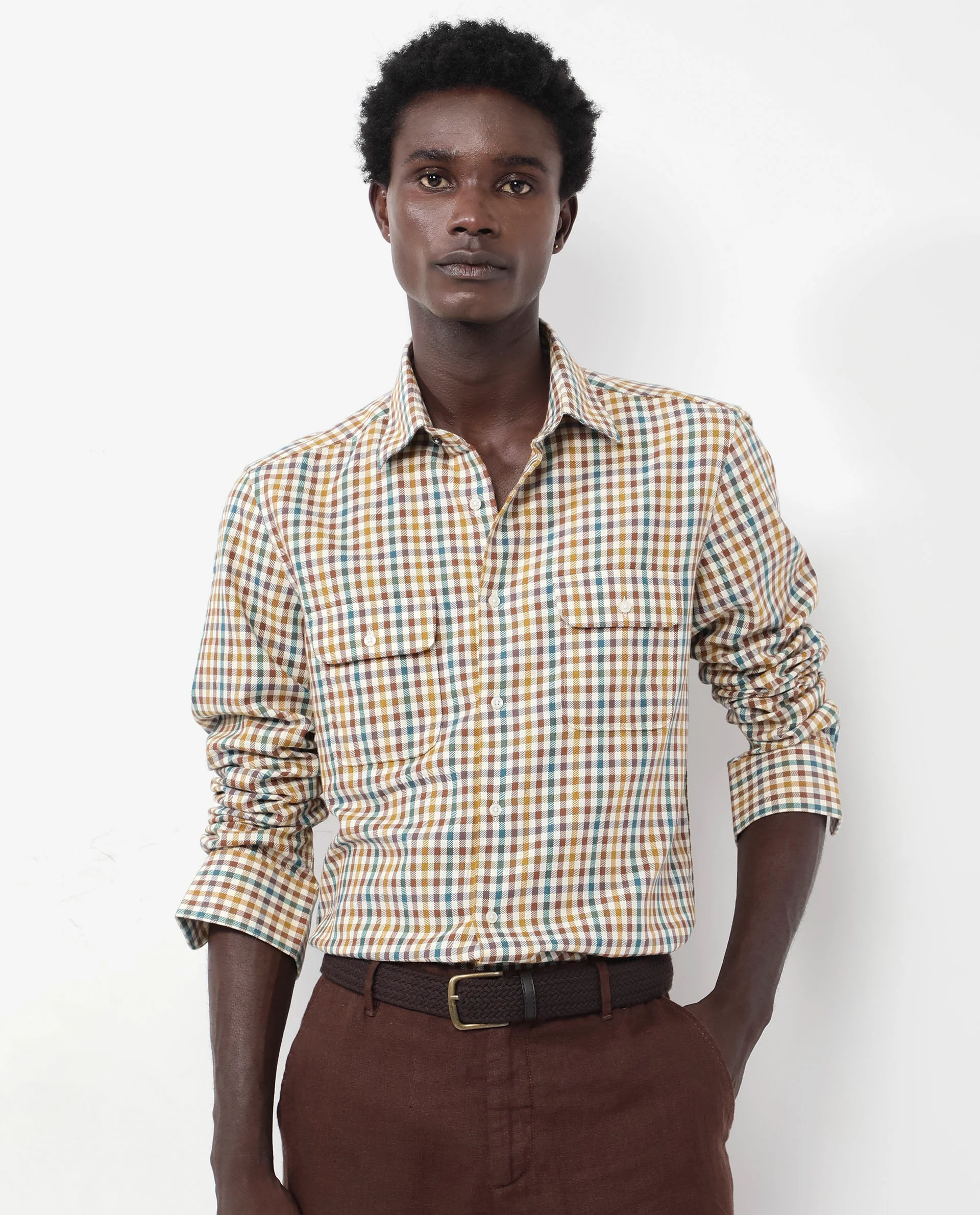 Rare Rabbit Men's Essen Mustard Cotton Checked Print Regular Fit Full Sleeve Collared Shirt - Image 14