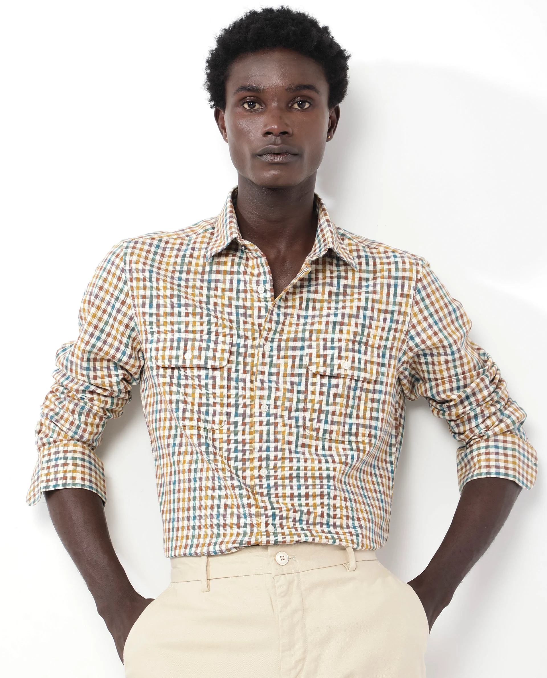 Rare Rabbit Men's Essen Mustard Cotton Checked Print Regular Fit Full Sleeve Collared Shirt - Image 6