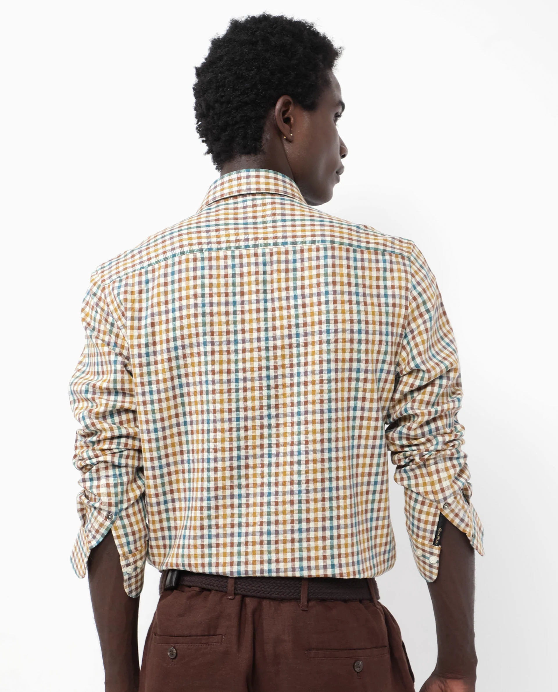 Rare Rabbit Men's Essen Mustard Cotton Checked Print Regular Fit Full Sleeve Collared Shirt - Image 7