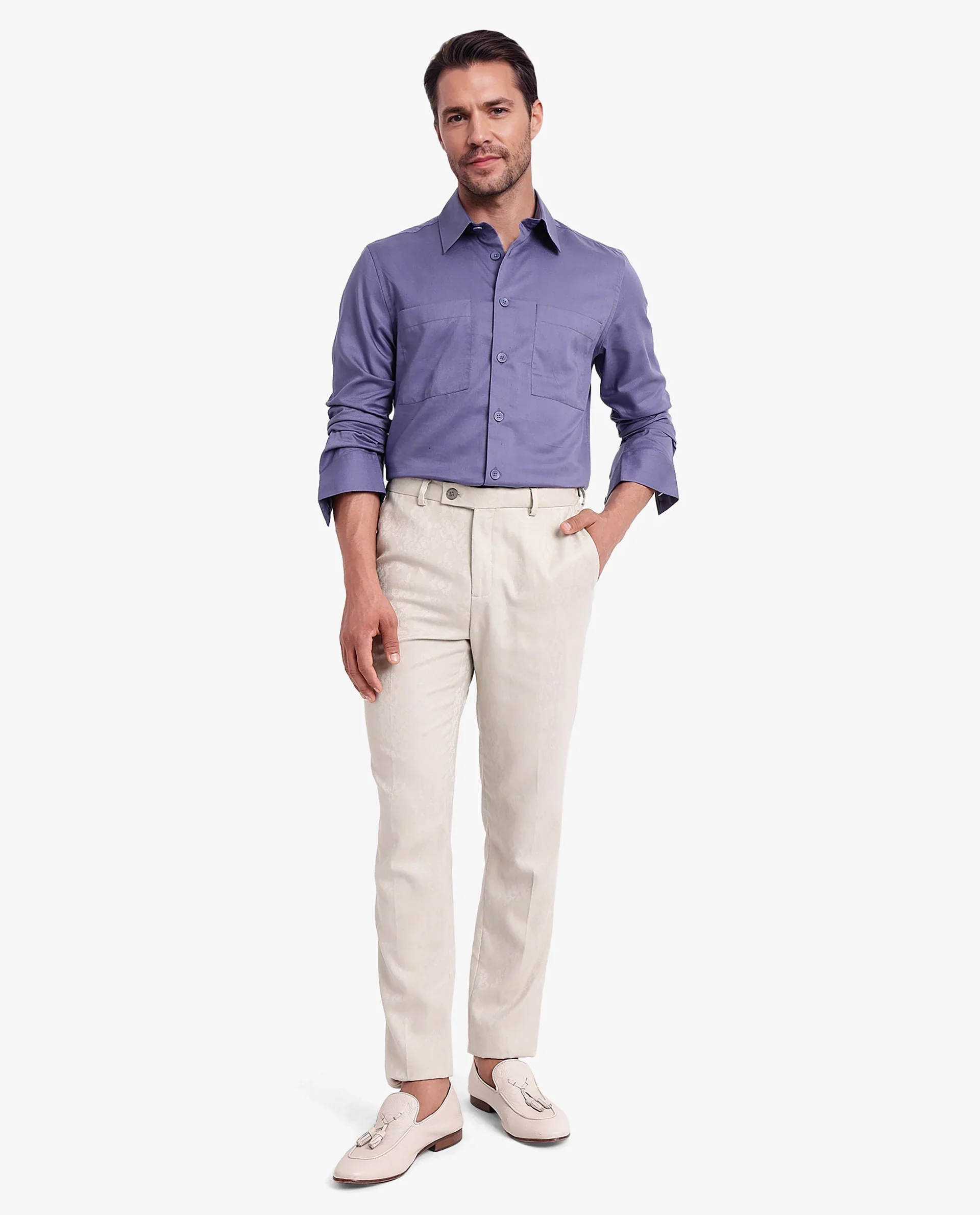 Rare Rabbit Men's Esso Dusky Blue Cotton Blend Plain Boxy Fit Full Sleeve Collared Shirt - Image 2