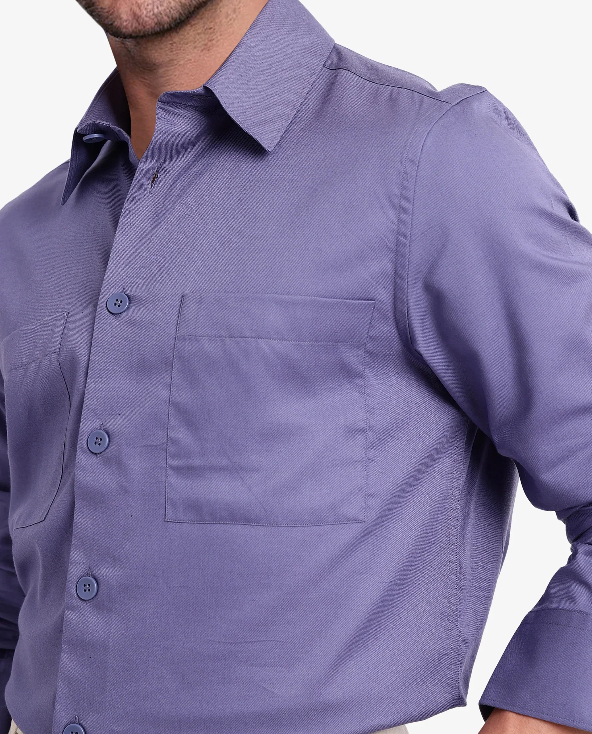 Rare Rabbit Men's Esso Dusky Blue Cotton Blend Plain Boxy Fit Full Sleeve Collared Shirt - Image 3