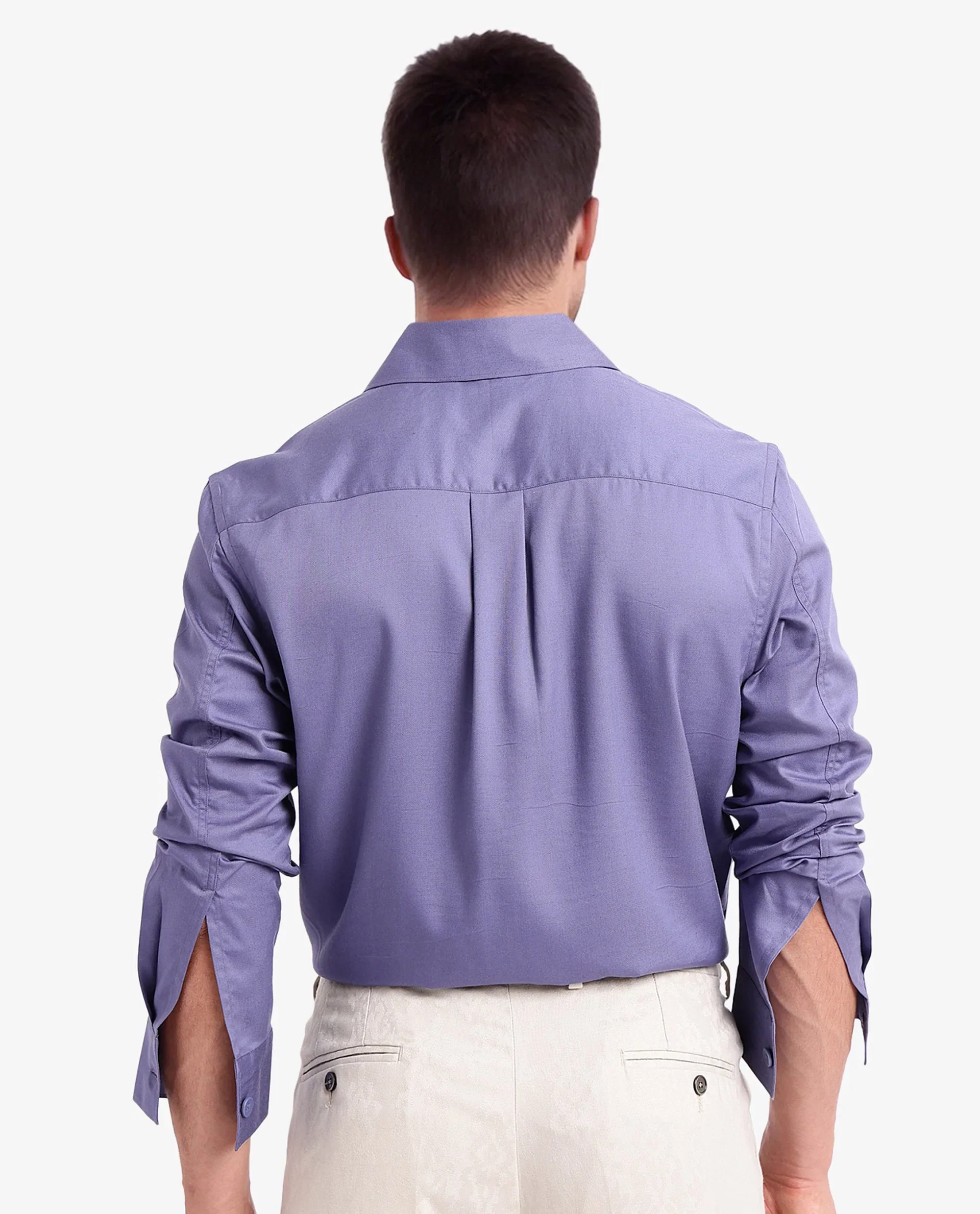 Rare Rabbit Men's Esso Dusky Blue Cotton Blend Plain Boxy Fit Full Sleeve Collared Shirt - Image 4