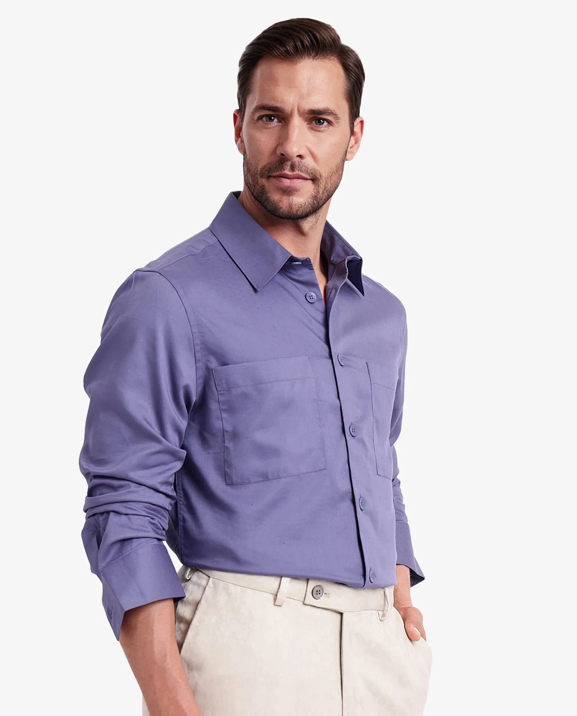 Rare Rabbit Men's Esso Dusky Blue Cotton Blend Plain Boxy Fit Full Sleeve Collared Shirt - Image 7