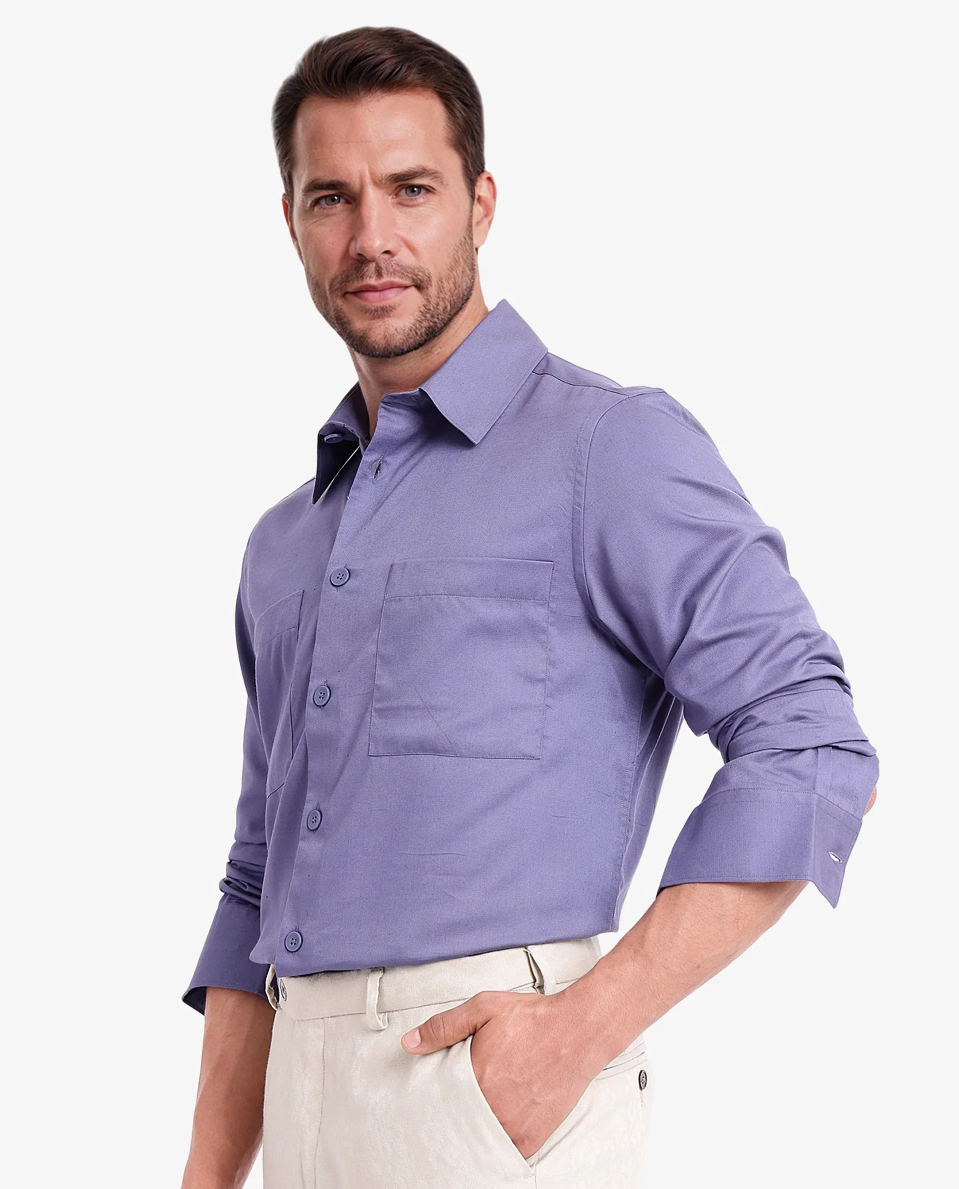 Rare Rabbit Men's Esso Dusky Blue Cotton Blend Plain Boxy Fit Full Sleeve Collared Shirt - Image 8