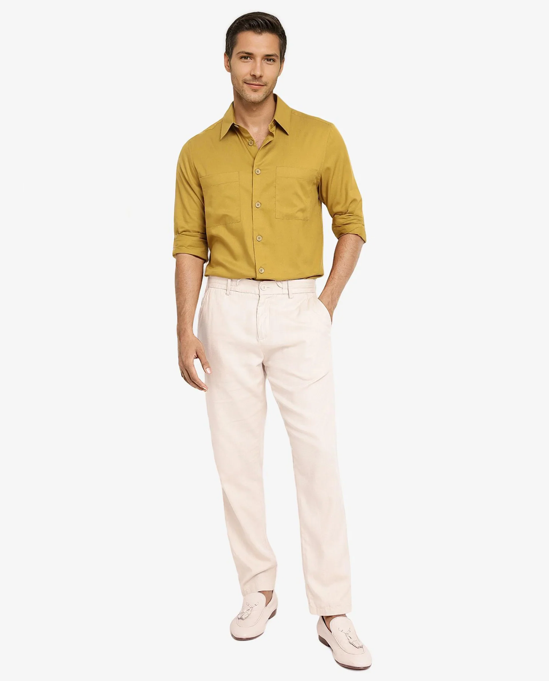 Rare Rabbit Men's Esso Flouroscent Green Cotton Blend Plain Boxy Fit Full Sleeve Collared Shirt - Image 2