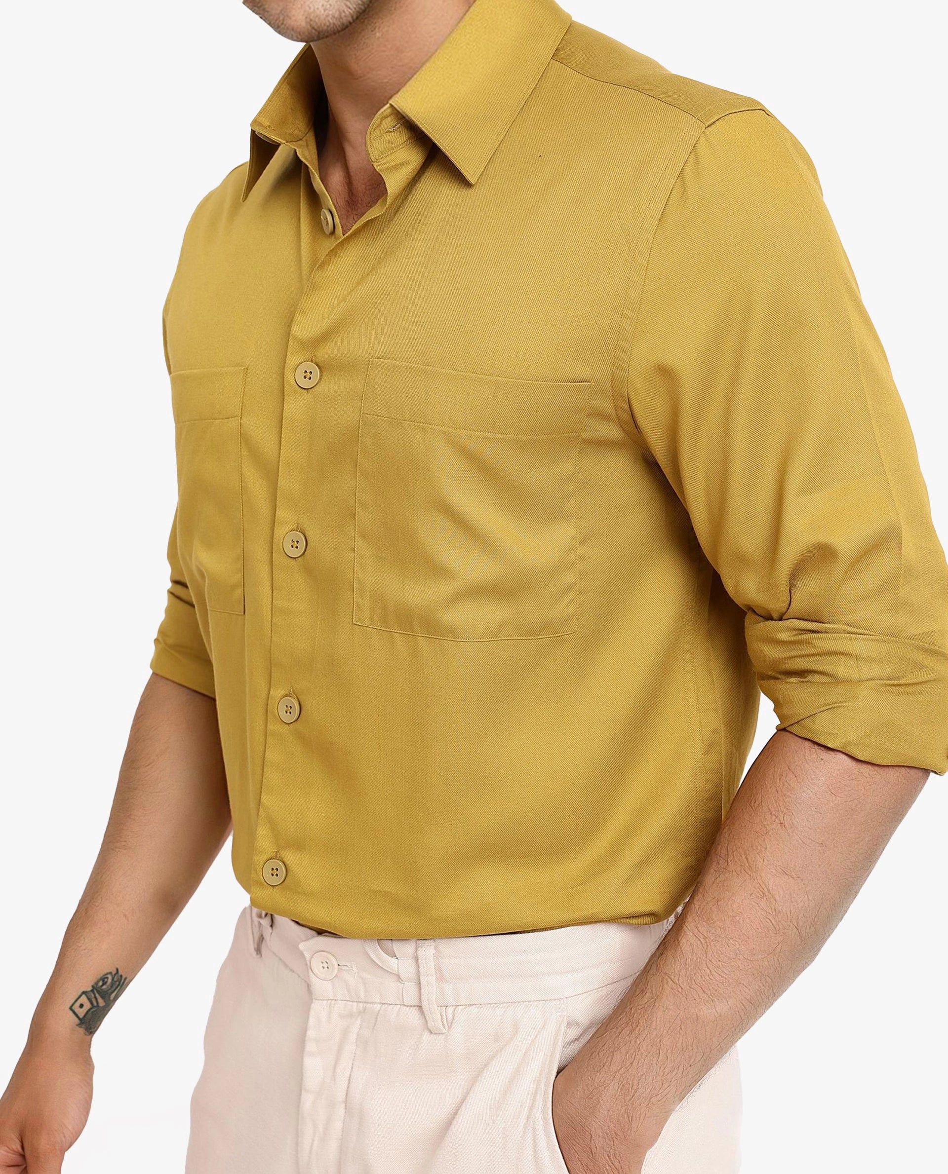 Rare Rabbit Men's Esso Flouroscent Green Cotton Blend Plain Boxy Fit Full Sleeve Collared Shirt - Image 3