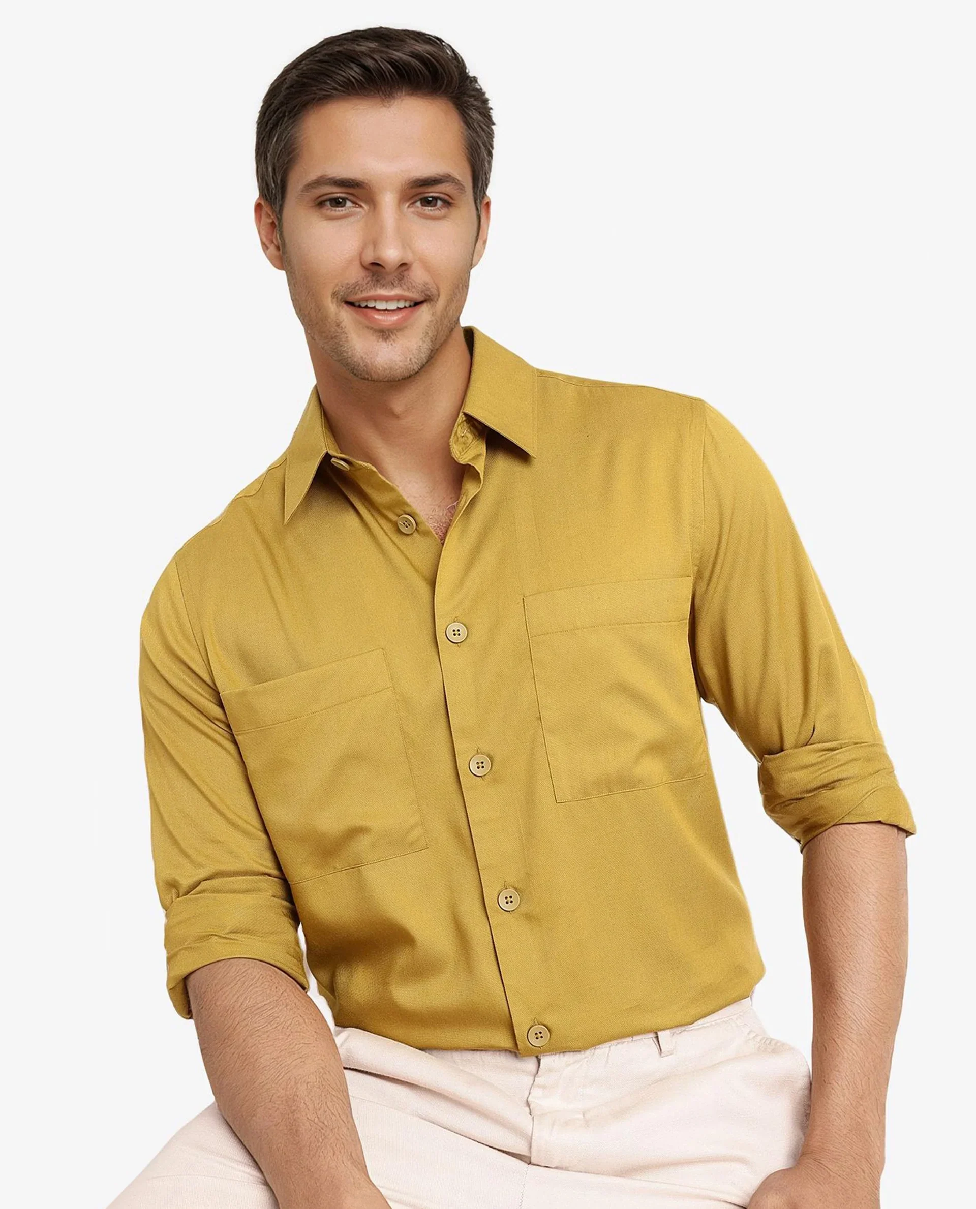 Rare Rabbit Men's Esso Flouroscent Green Cotton Blend Plain Boxy Fit Full Sleeve Collared Shirt - Image 5