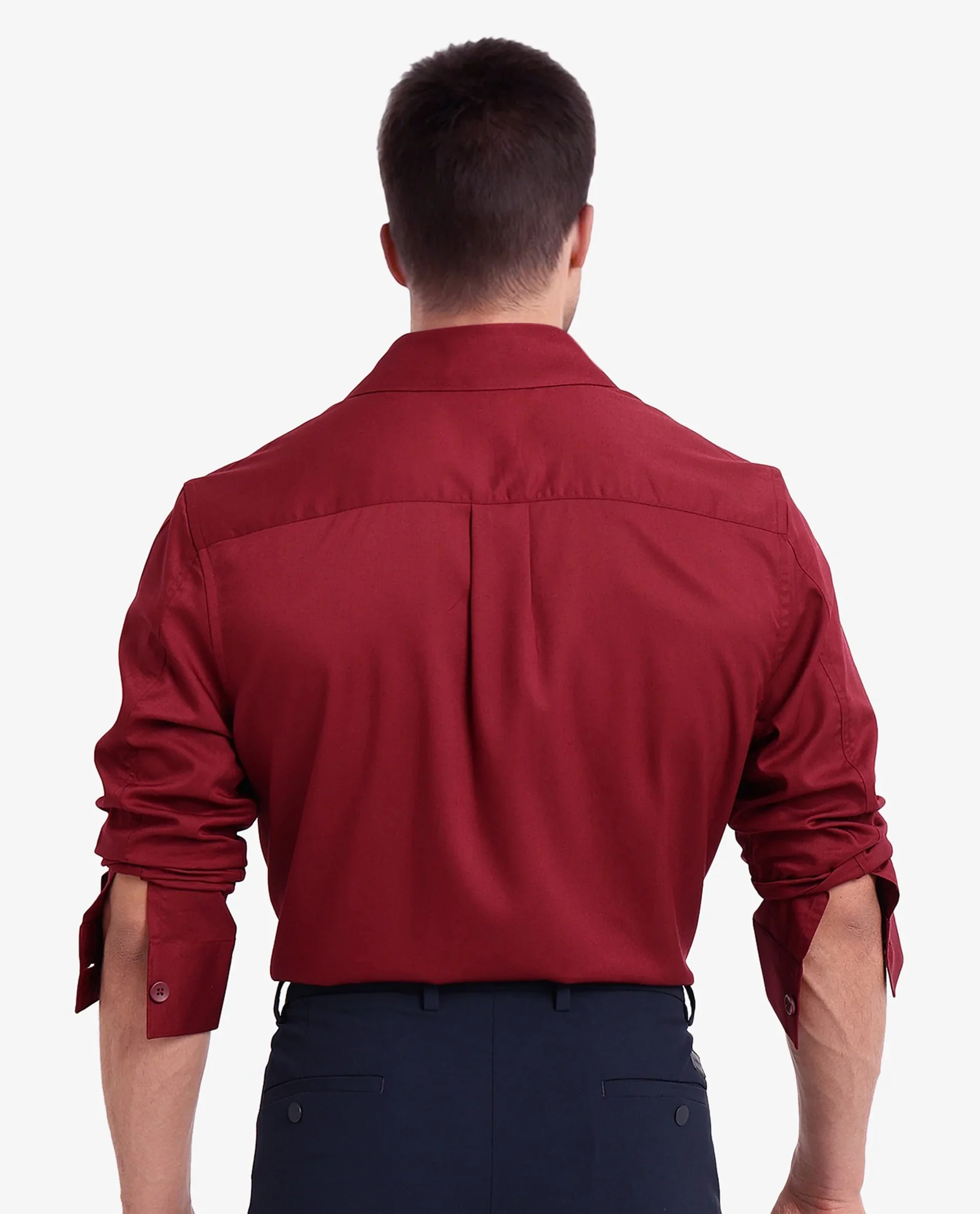 Rare Rabbit Men's Esso Maroon Cotton Blend Plain Boxy Fit Full Sleeve Collared Shirt - Image 4