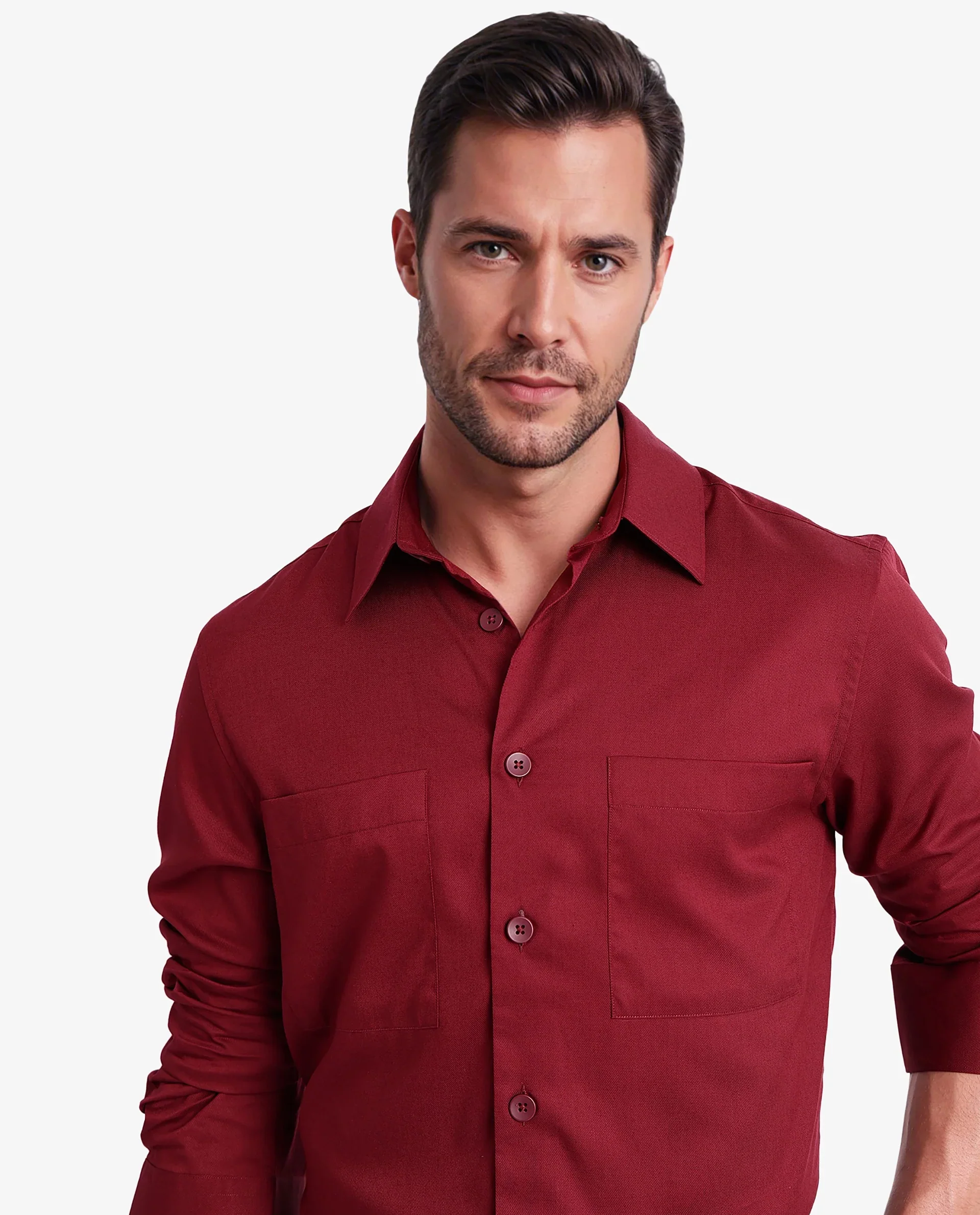 Rare Rabbit Men's Esso Maroon Cotton Blend Plain Boxy Fit Full Sleeve Collared Shirt - Image 6