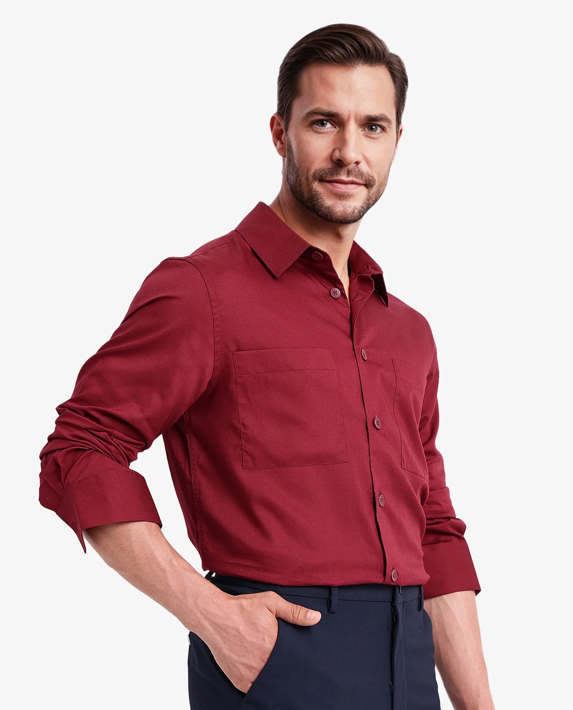 Rare Rabbit Men's Esso Maroon Cotton Blend Plain Boxy Fit Full Sleeve Collared Shirt - Image 7