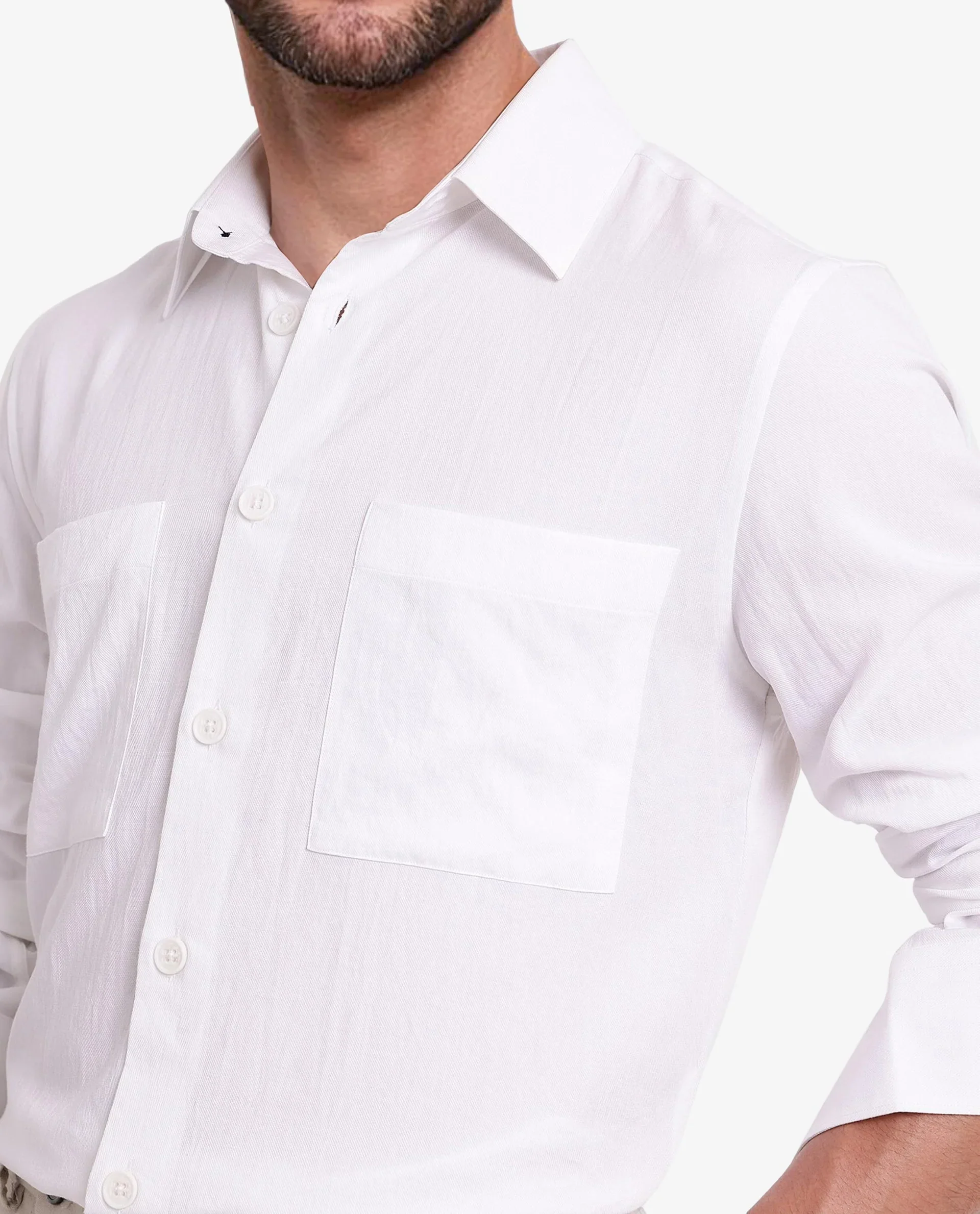 Rare Rabbit Men's Esso White Cotton Blend Plain Boxy Fit Full Sleeve Collared Shirt - Image 2