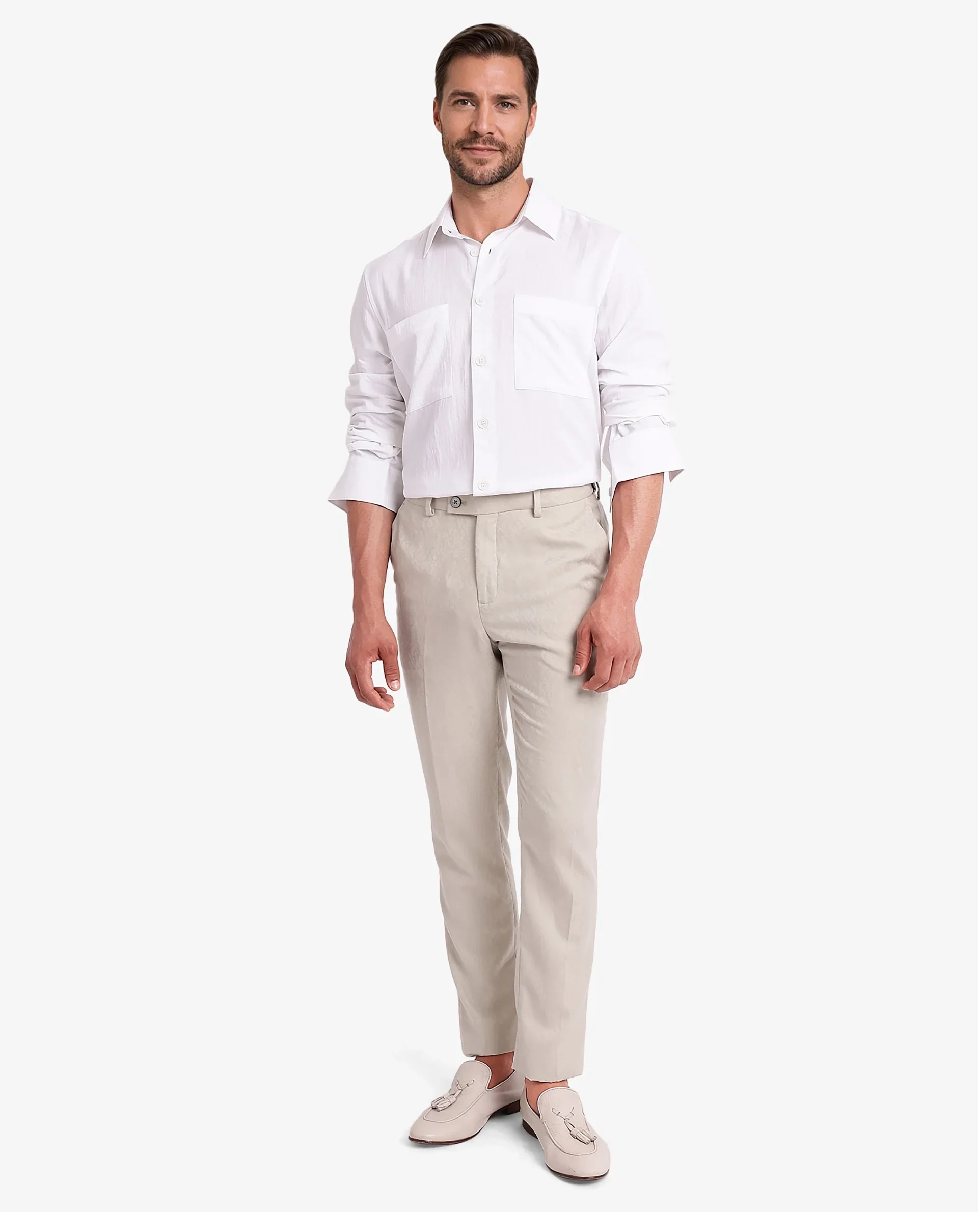 Rare Rabbit Men's Esso White Cotton Blend Plain Boxy Fit Full Sleeve Collared Shirt - Image 3