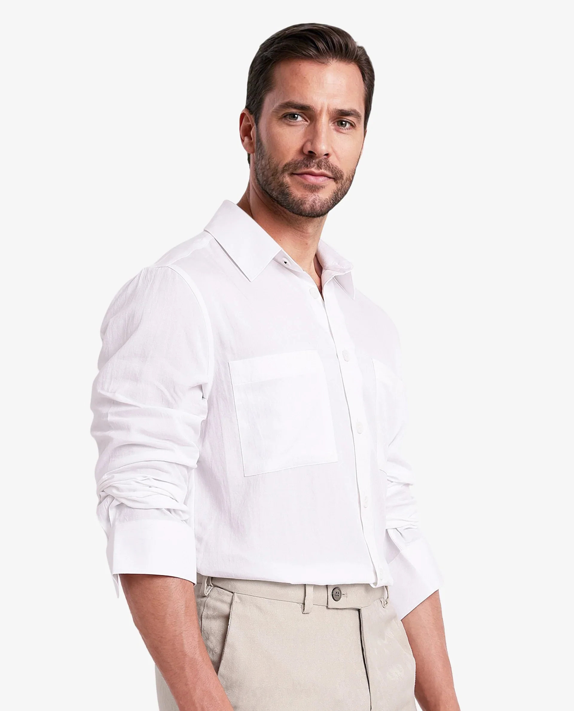 Rare Rabbit Men's Esso White Cotton Blend Plain Boxy Fit Full Sleeve Collared Shirt - Image 6