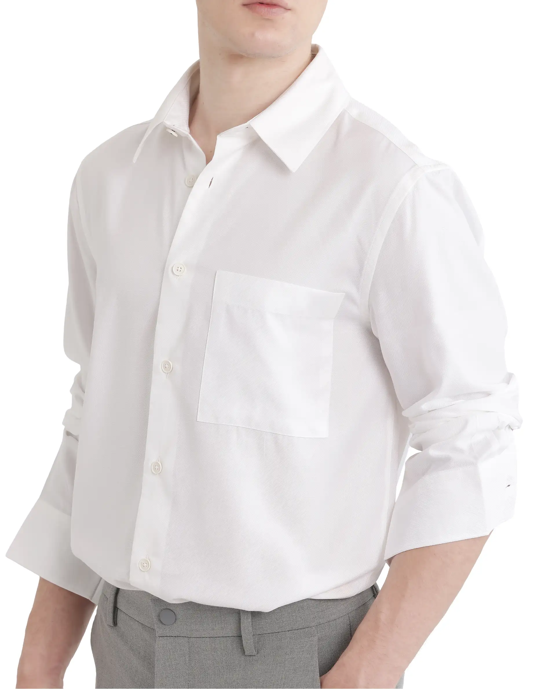 Rare Rabbit Men's Esso Ls-25 White Viscose Blend Plain Relaxed Fit Full Sleeve Collared Shirt - Image 4