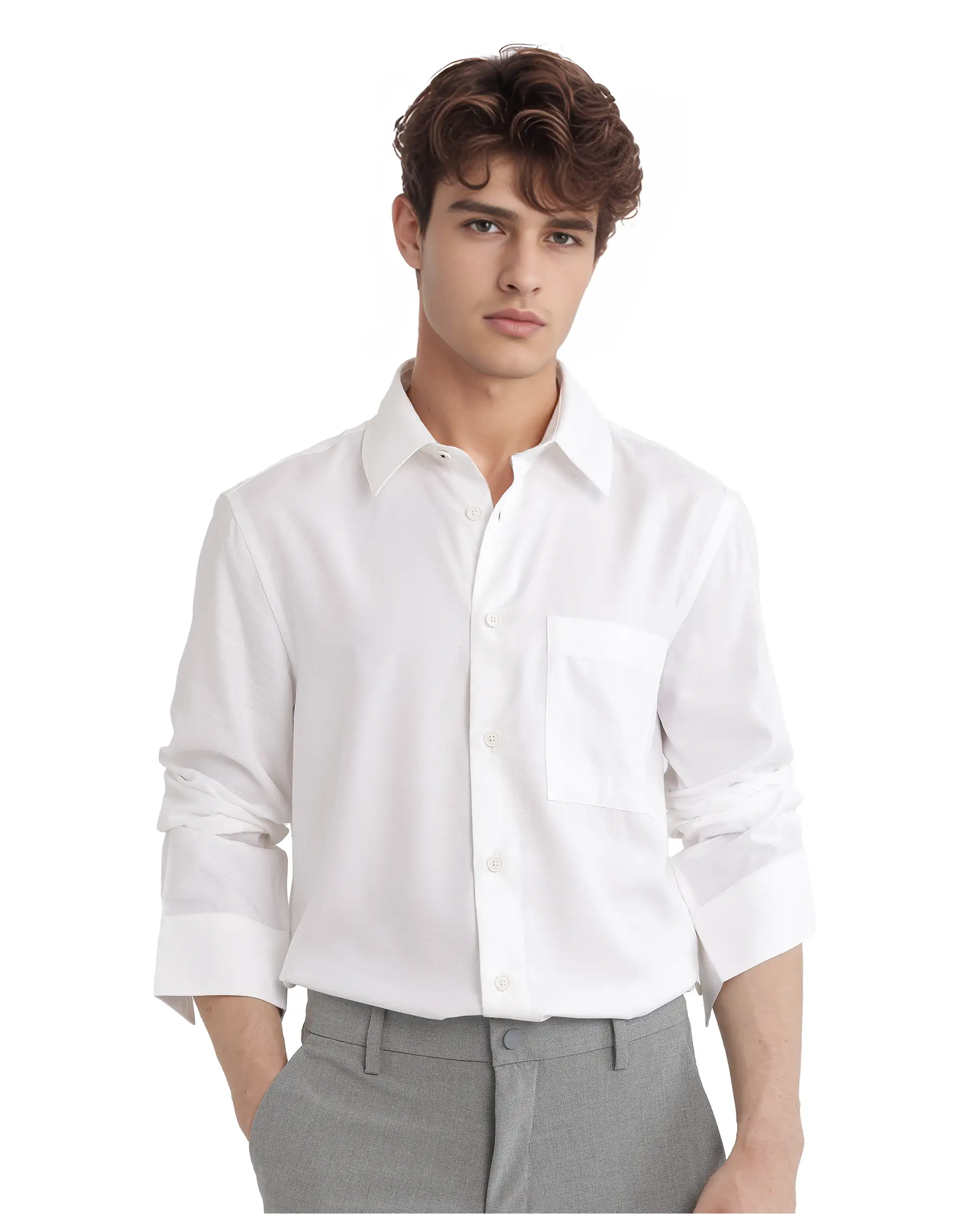 Rare Rabbit Men's Esso Ls-25 White Viscose Blend Plain Relaxed Fit Full Sleeve Collared Shirt - Image 5