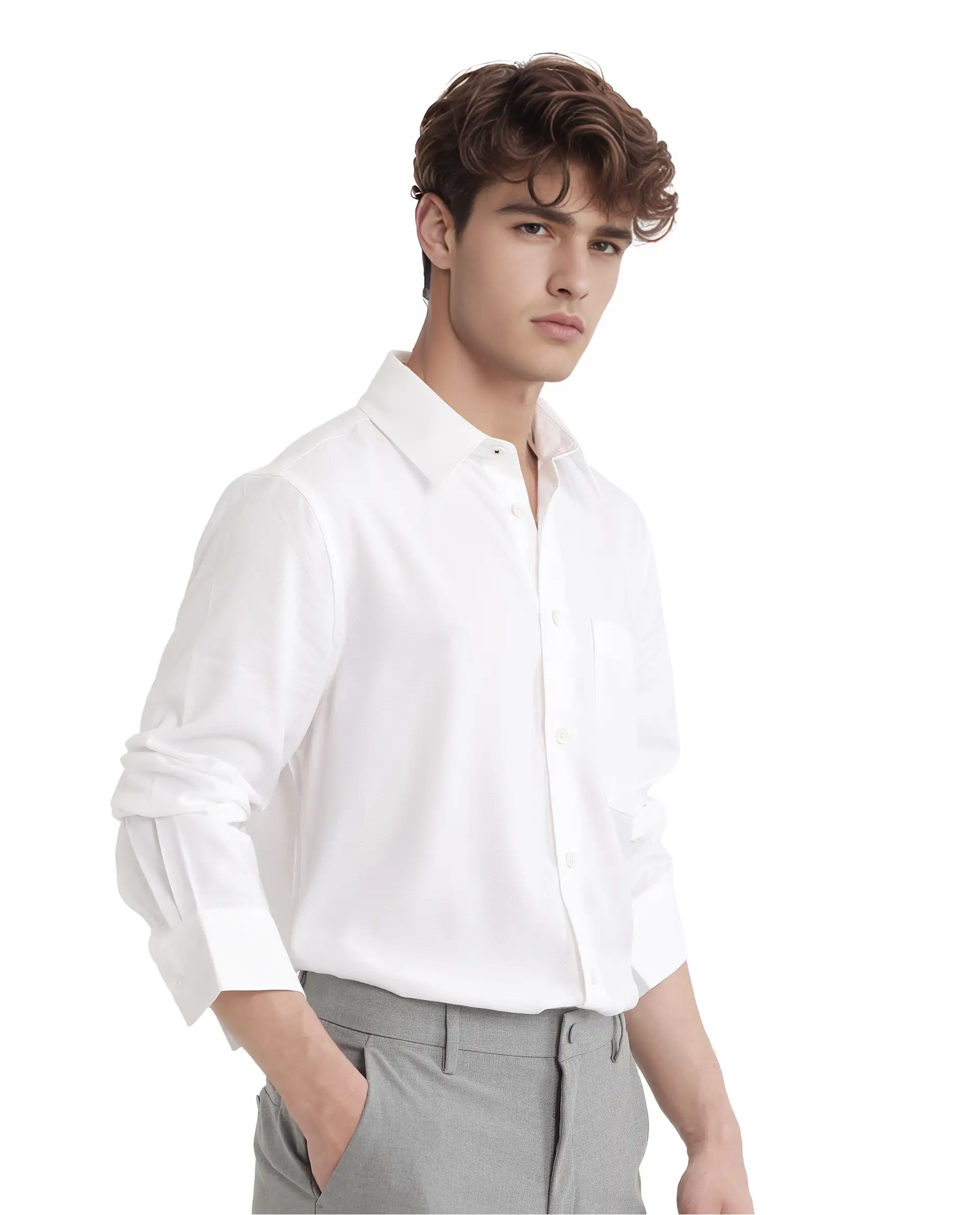Rare Rabbit Men's Esso Ls-25 White Viscose Blend Plain Relaxed Fit Full Sleeve Collared Shirt - Image 6