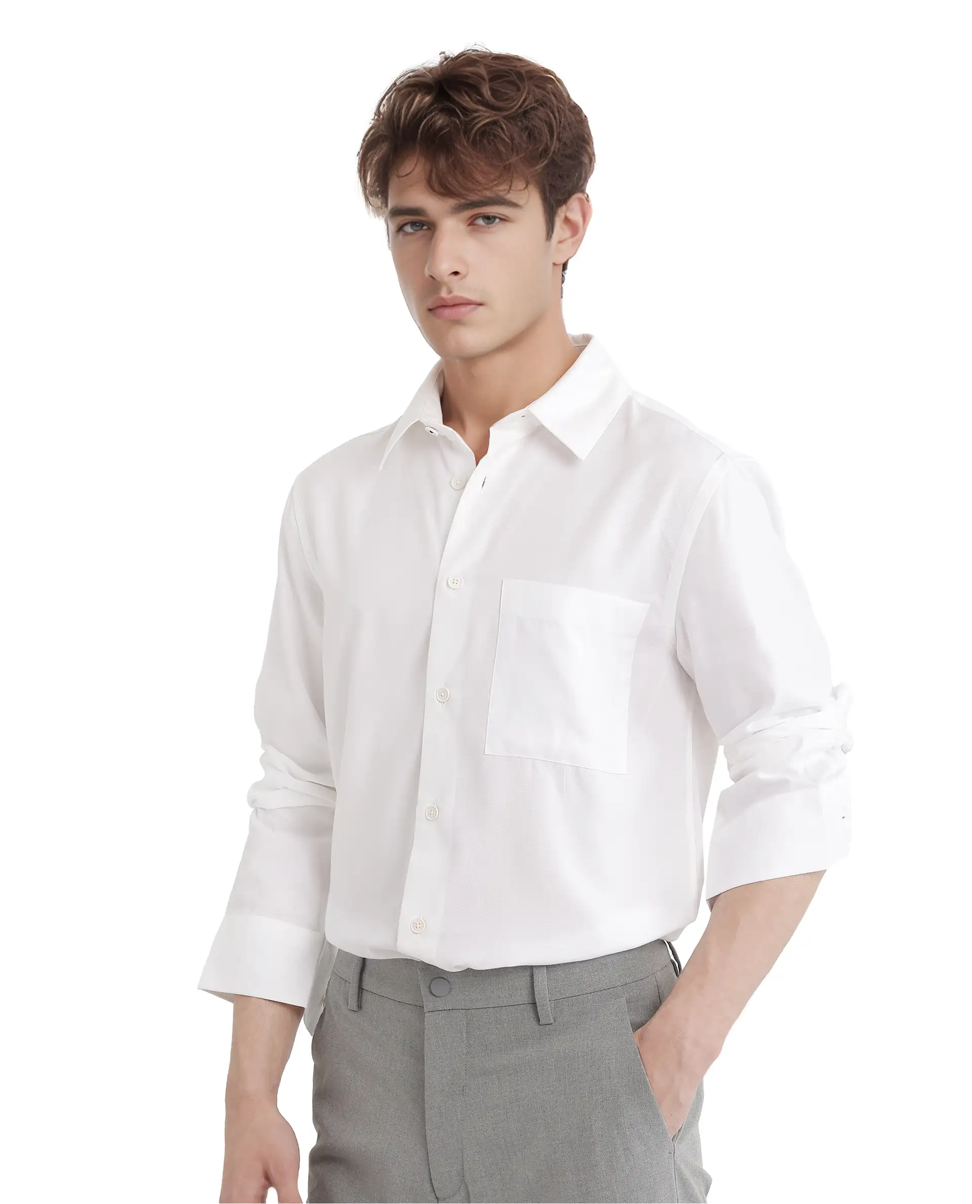 Rare Rabbit Men's Esso Ls-25 White Viscose Blend Plain Relaxed Fit Full Sleeve Collared Shirt - Image 7