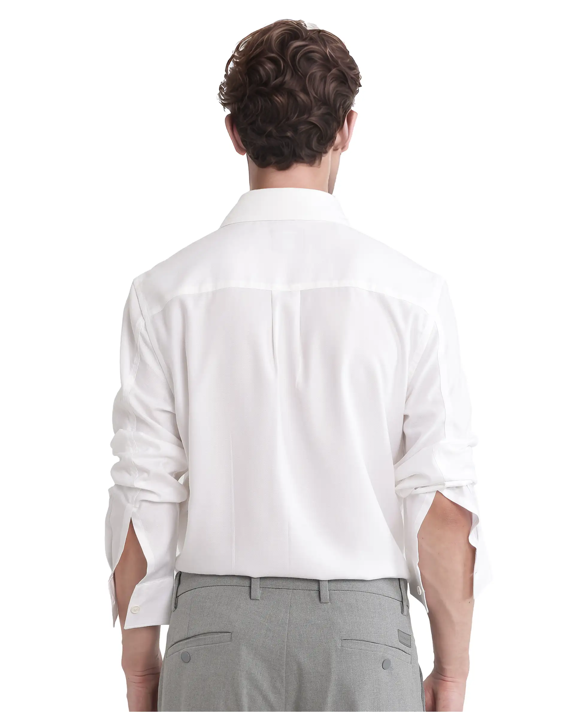 Rare Rabbit Men's Esso Ls-25 White Viscose Blend Plain Relaxed Fit Full Sleeve Collared Shirt - Image 8