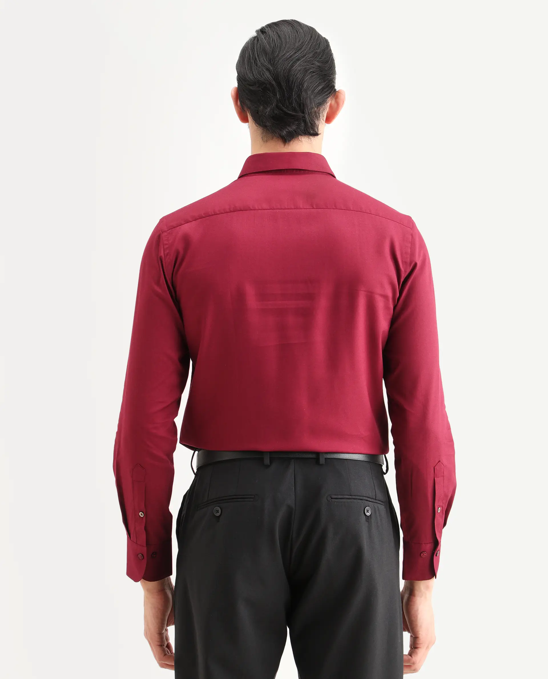 Rare Rabbit Men's Essonn Dark Red Cotton Blend Fabric Full Sleeve Spread Collar Regular Fit Plain Shirt - Image 7