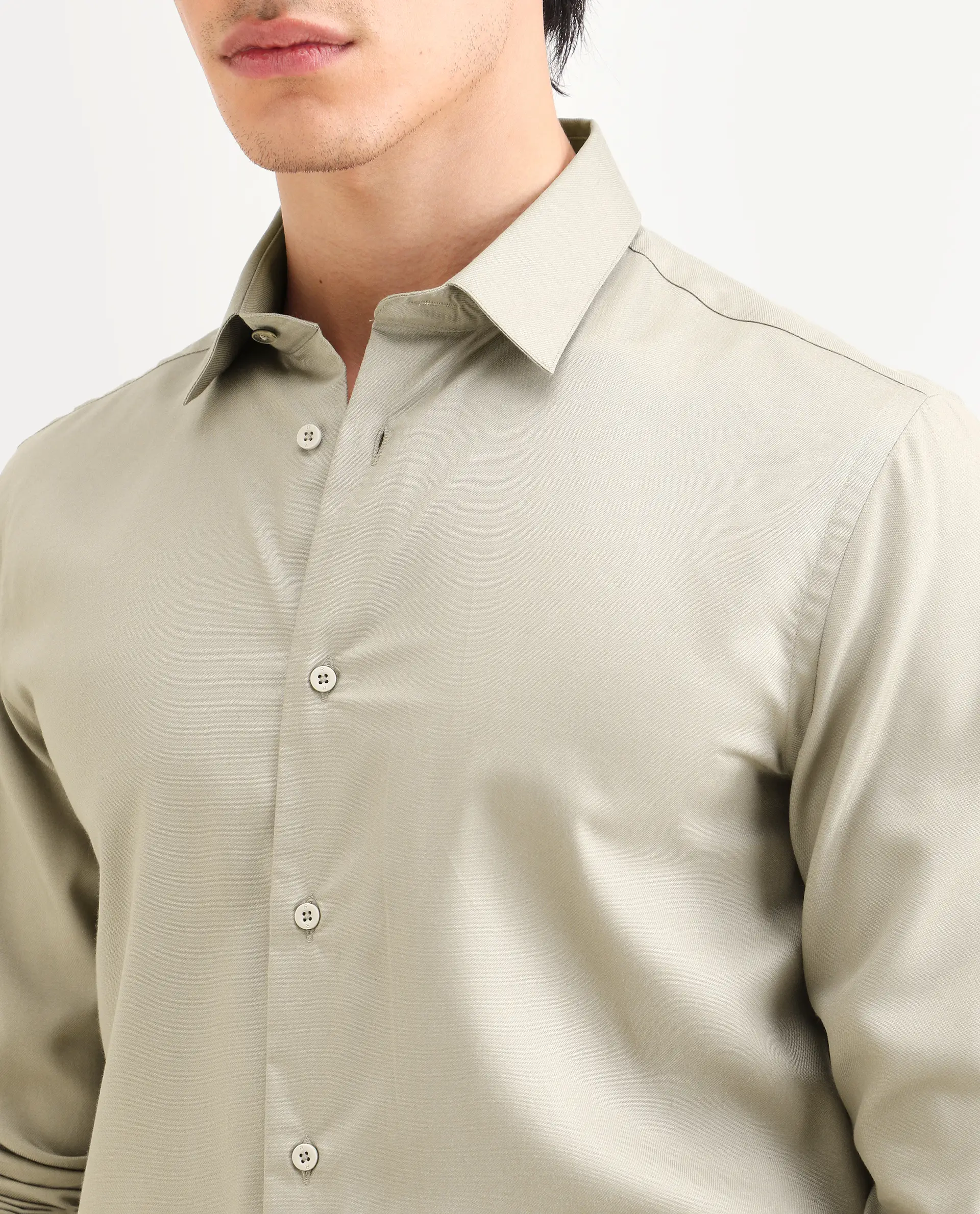 Rare Rabbit Men's Essonn Khaki Cotton Blend Fabric Full Sleeve Spread Collar Regular Fit Plain Shirt - Image 3