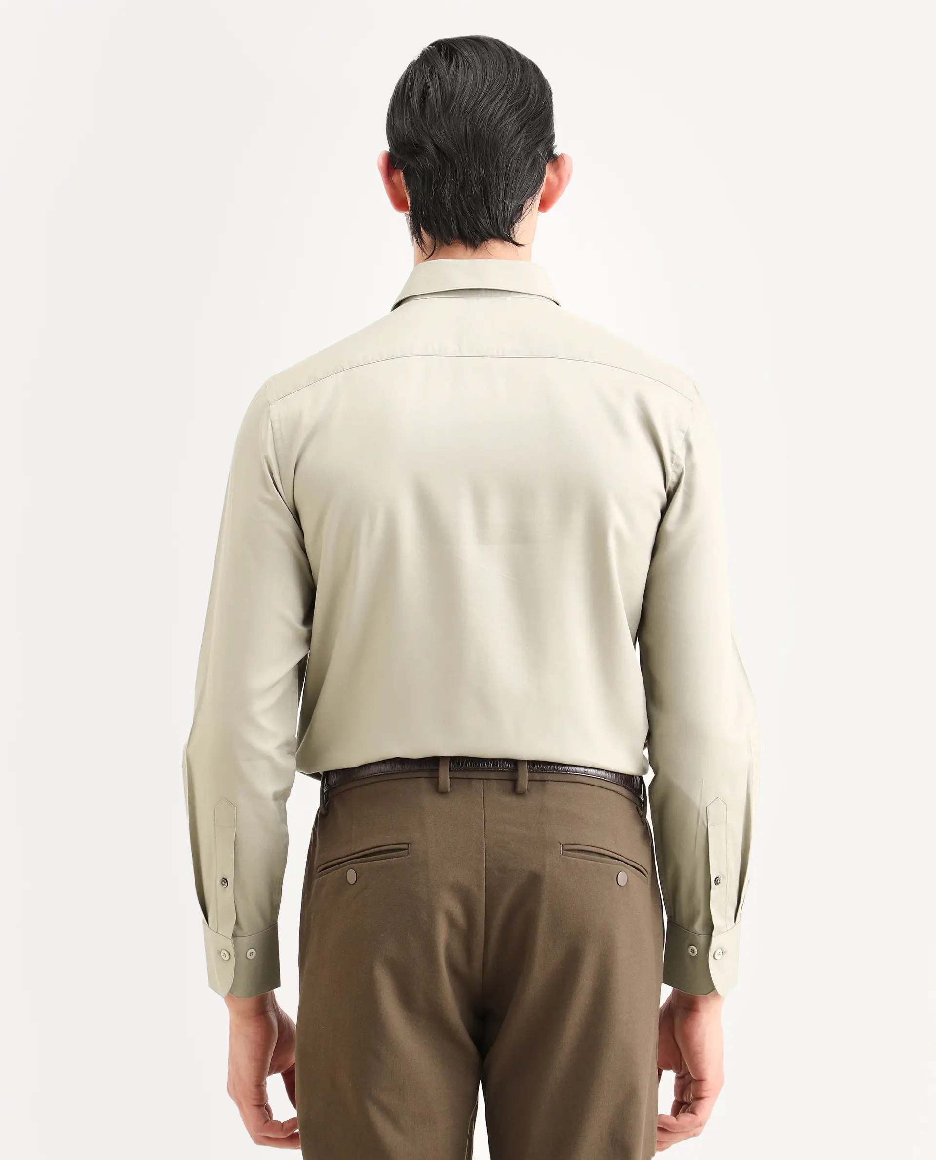 Rare Rabbit Men's Essonn Khaki Cotton Blend Fabric Full Sleeve Spread Collar Regular Fit Plain Shirt - Image 7