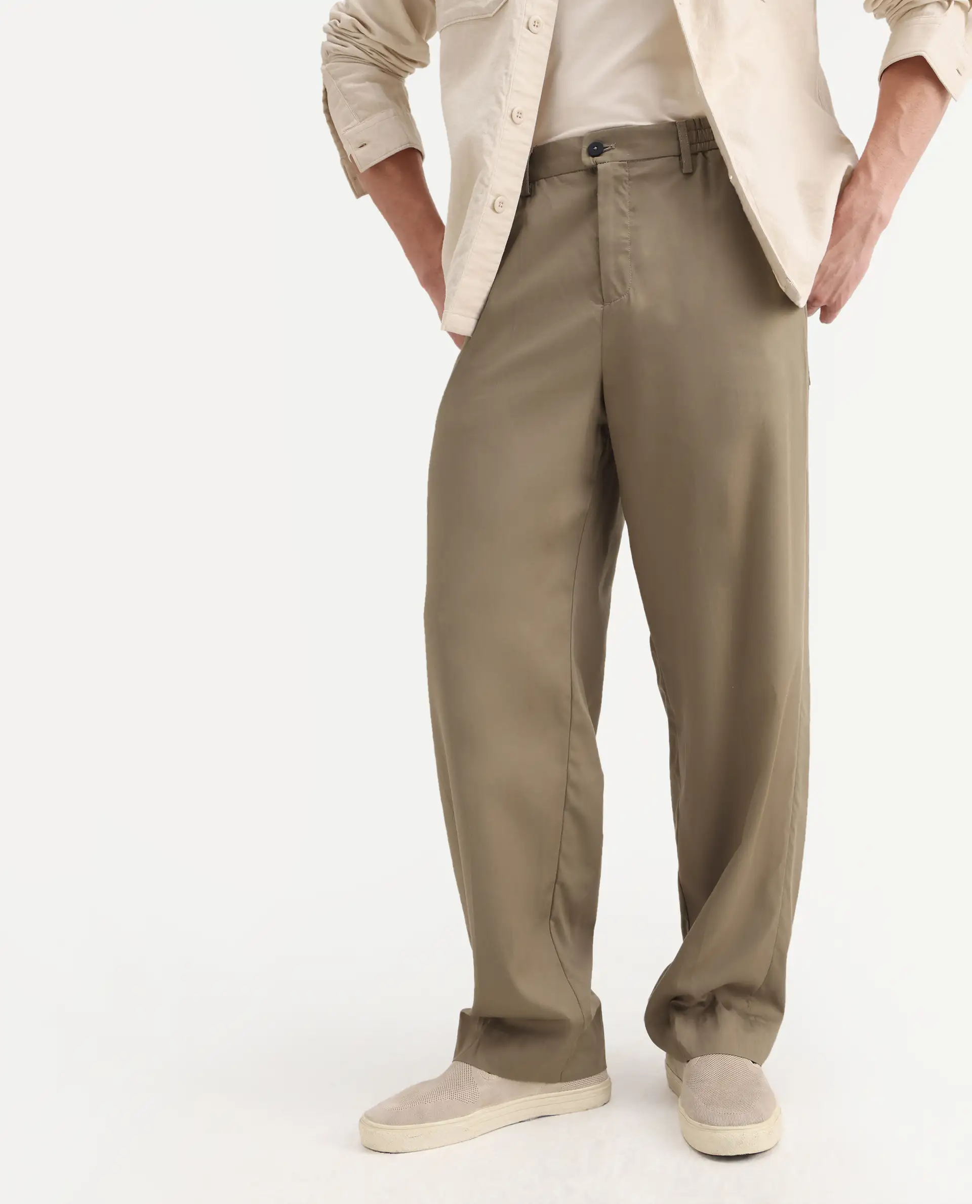 Rare Rabbit Men's Essot Khaki Viscose Blend Plain Baggy Fit Trouser - Image 2