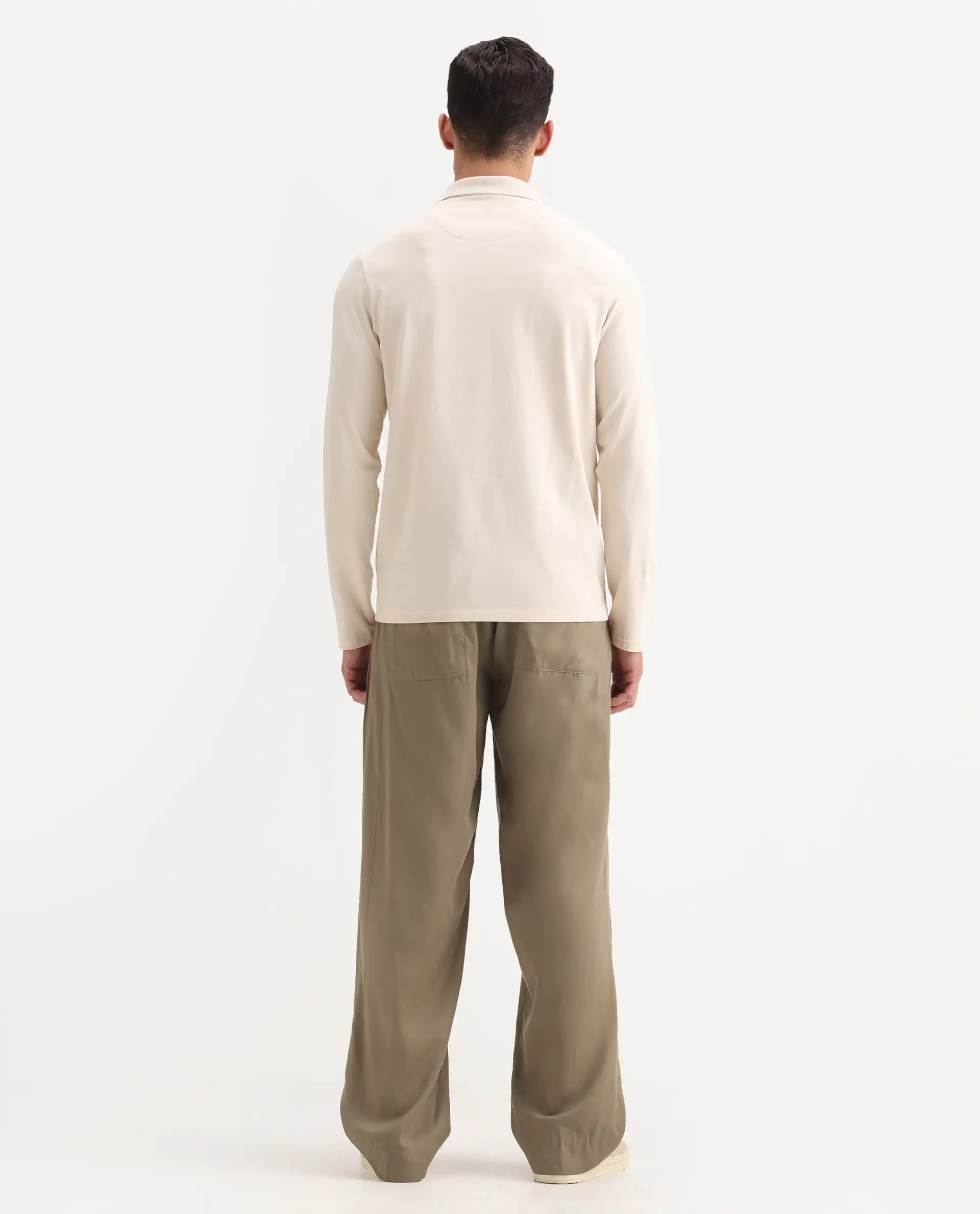 Rare Rabbit Men's Essot Khaki Viscose Blend Plain Baggy Fit Trouser - Image 9