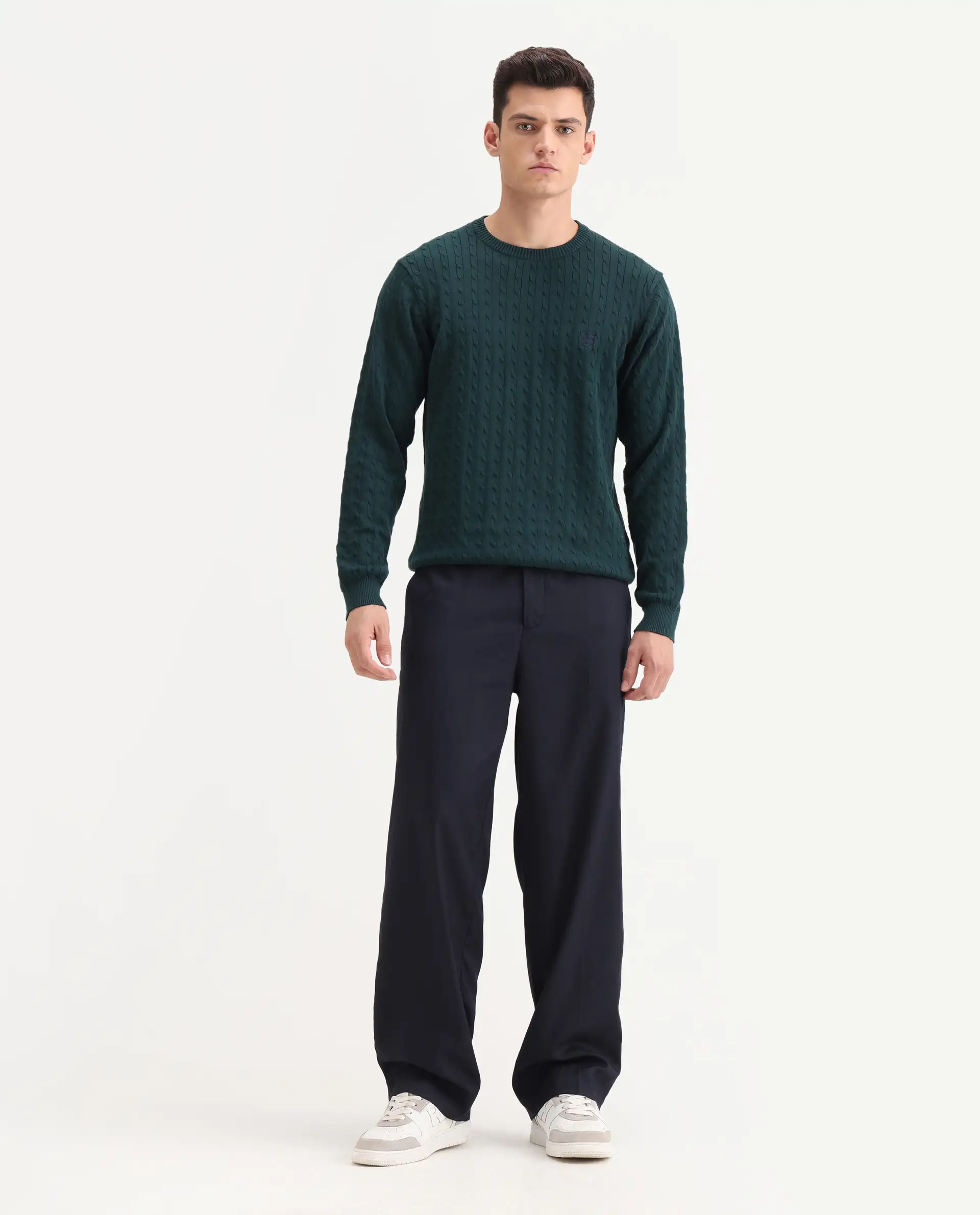 Rare Rabbit Men's Essot Navy Viscose Blend Plain Baggy Fit Trouser - Image 4