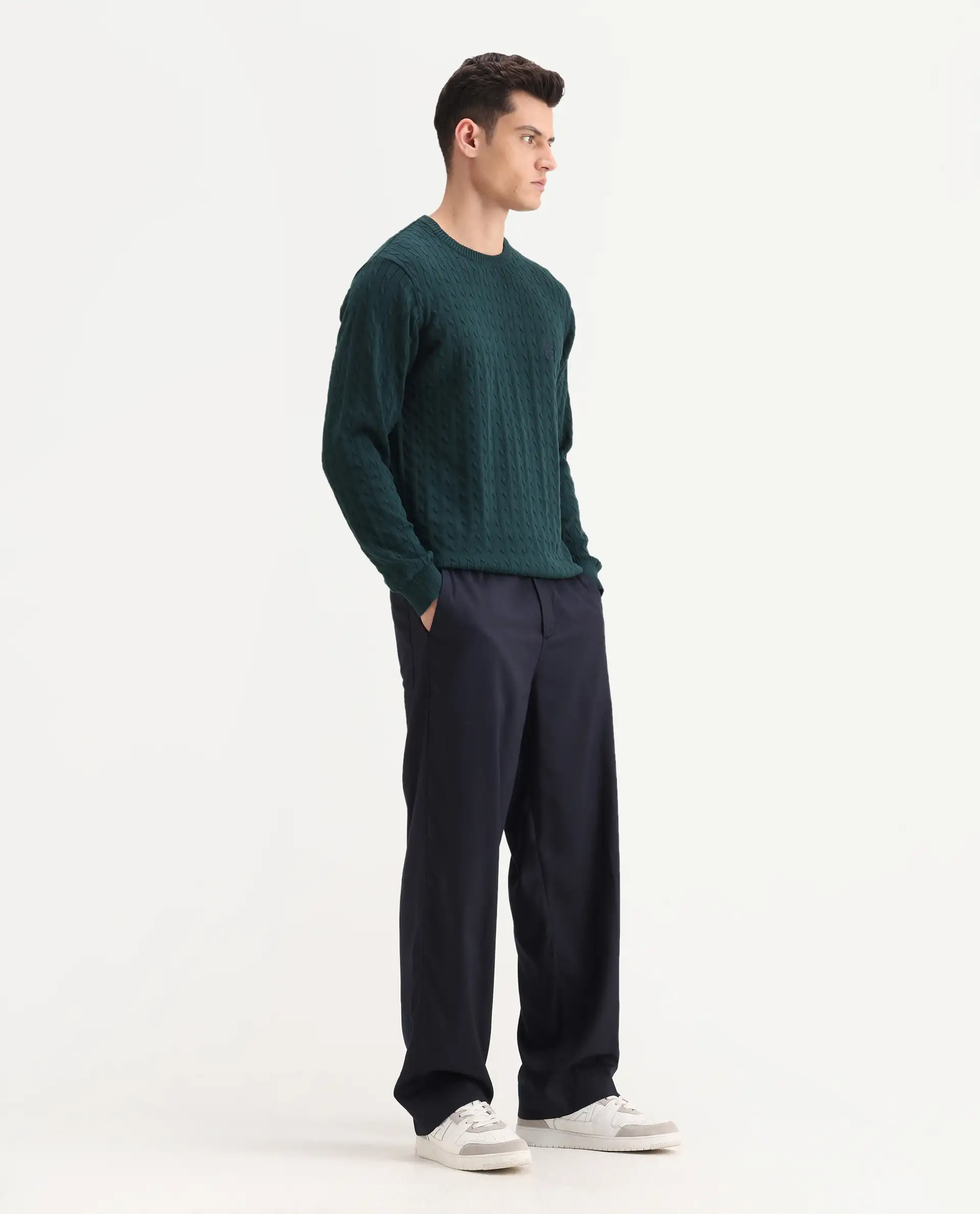 Rare Rabbit Men's Essot Navy Viscose Blend Plain Baggy Fit Trouser - Image 6
