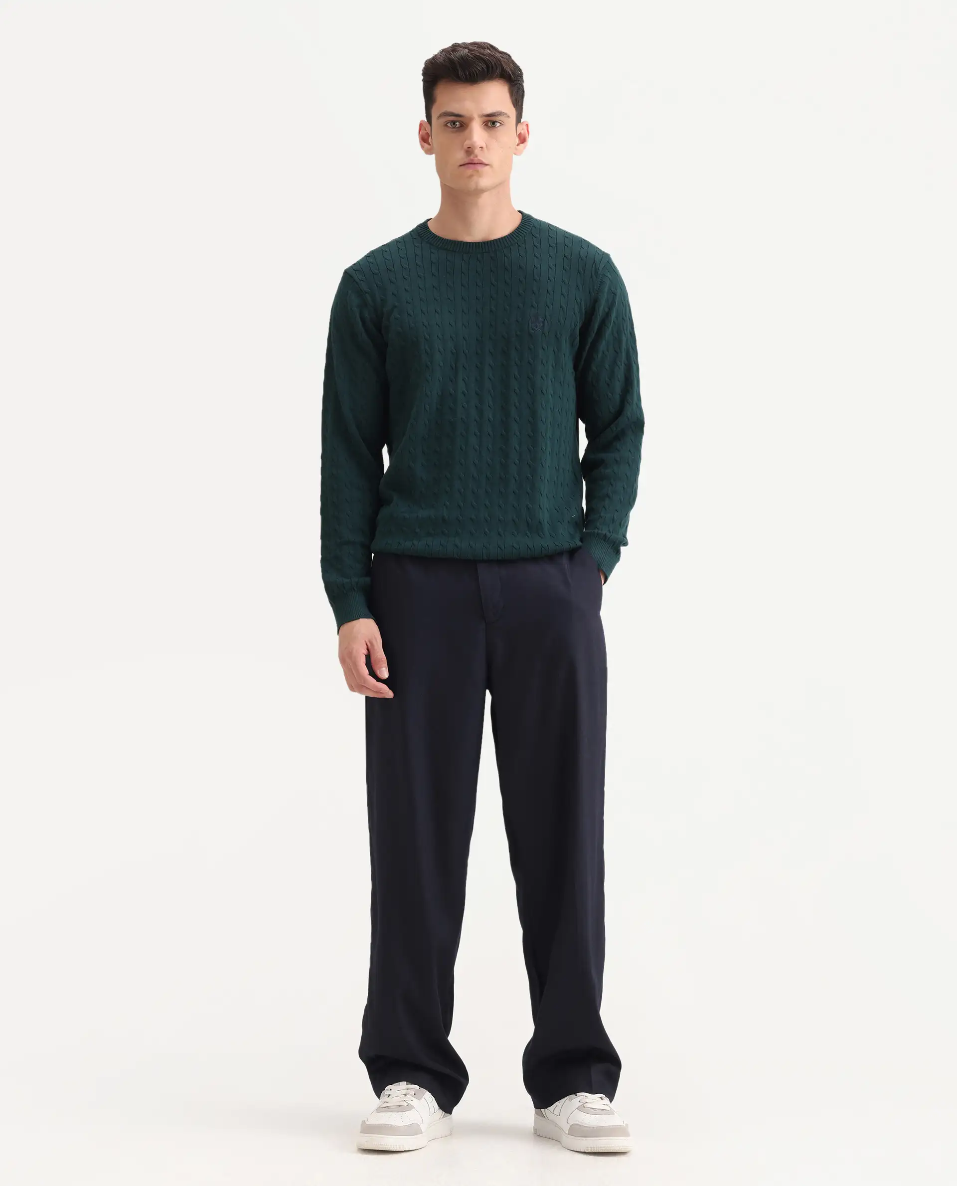 Rare Rabbit Men's Essot Navy Viscose Blend Plain Baggy Fit Trouser - Image 7