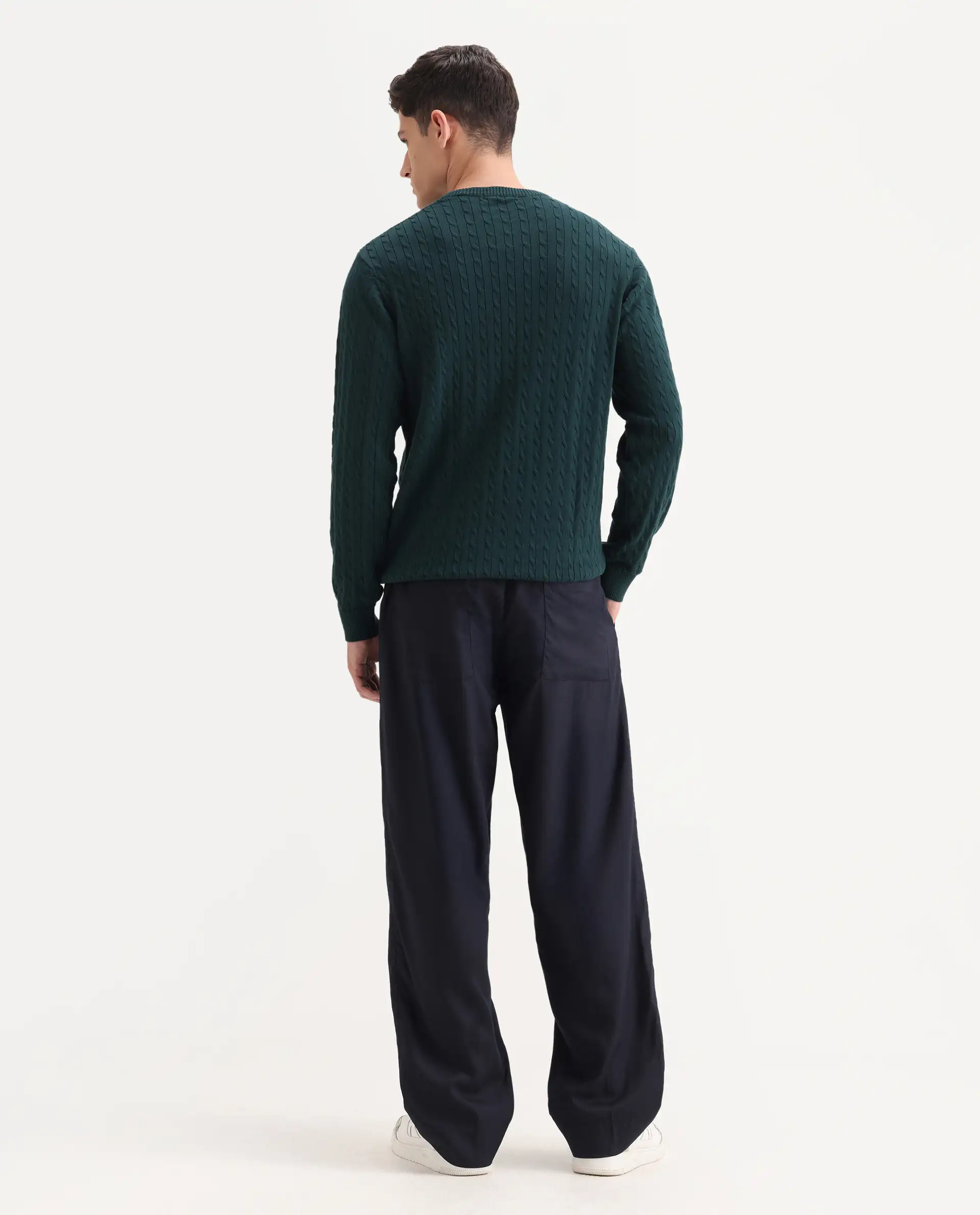 Rare Rabbit Men's Essot Navy Viscose Blend Plain Baggy Fit Trouser - Image 8