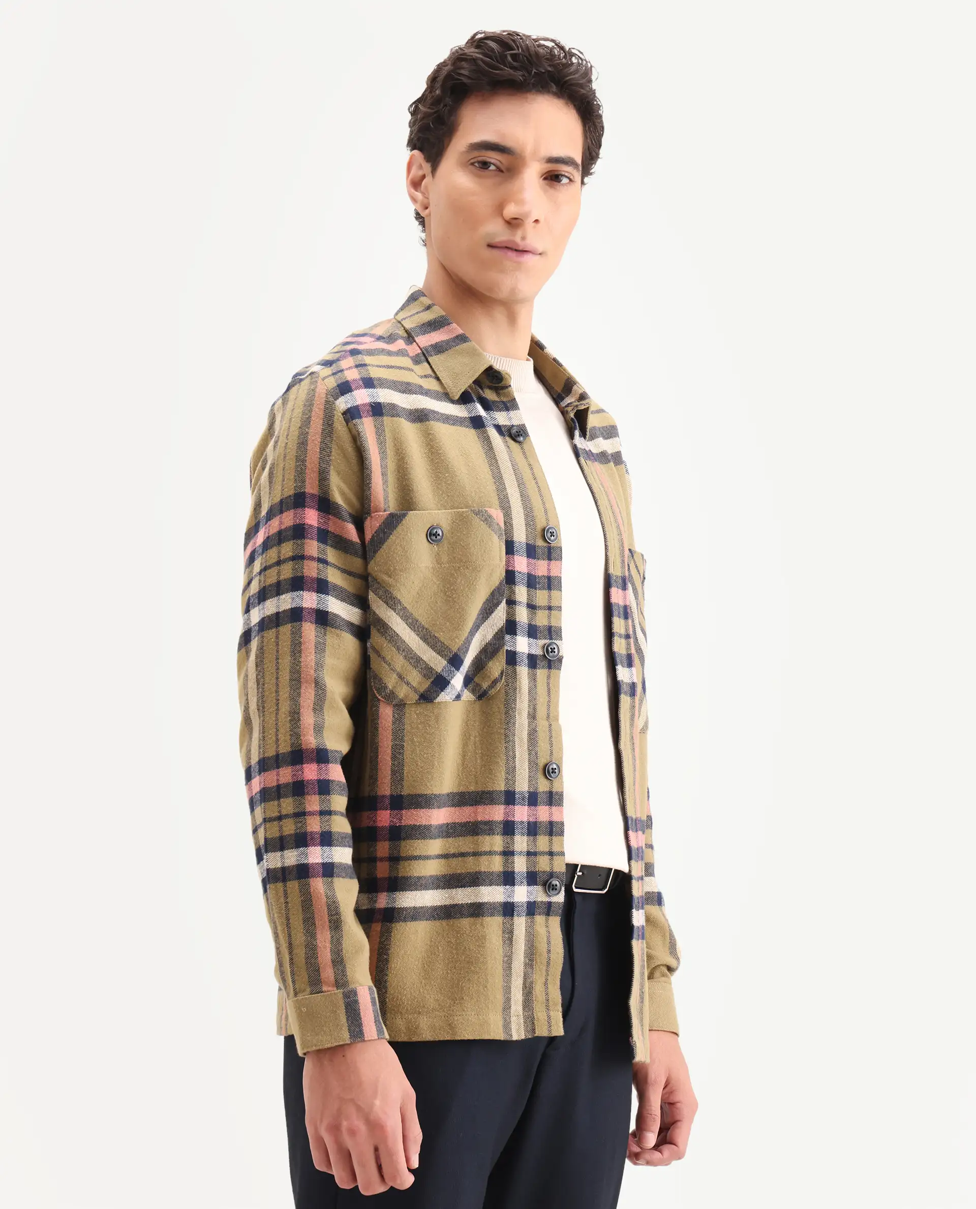 Rare Rabbit Men's Estro Light Green Cotton Checked Print Relaxed Fit Full Sleeve Collared Shacket - Image 6