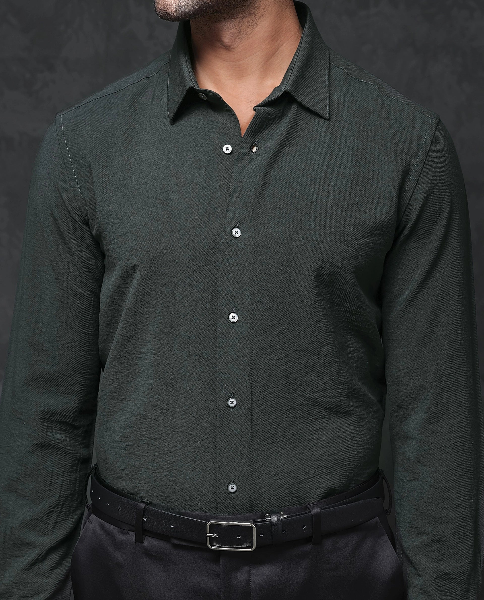 Rare Rabbit Men's Esty Dark Green Viscose Plain Regular Fit Full Sleeve Collared Shirt - Image 3