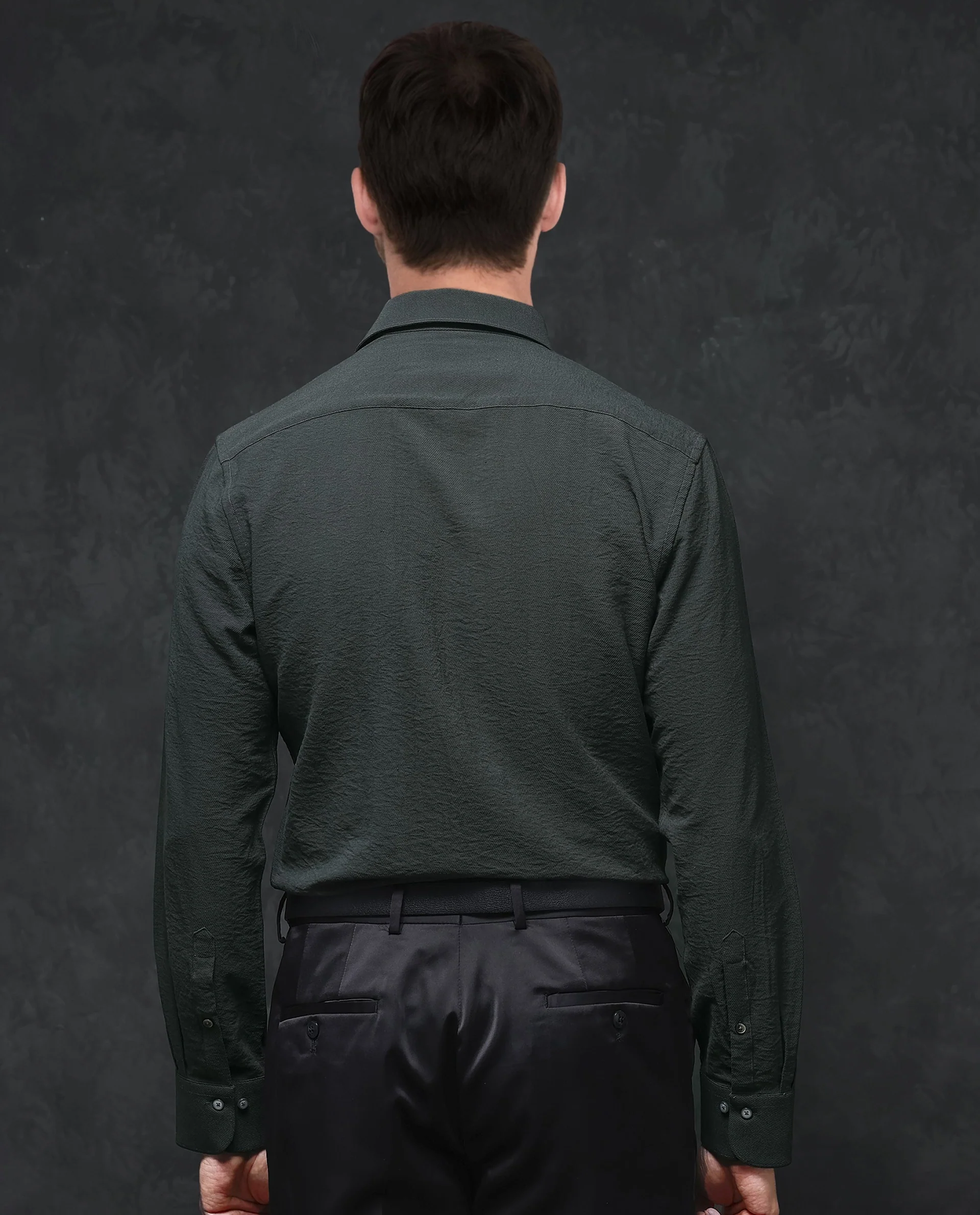 Rare Rabbit Men's Esty Dark Green Viscose Plain Regular Fit Full Sleeve Collared Shirt - Image 4