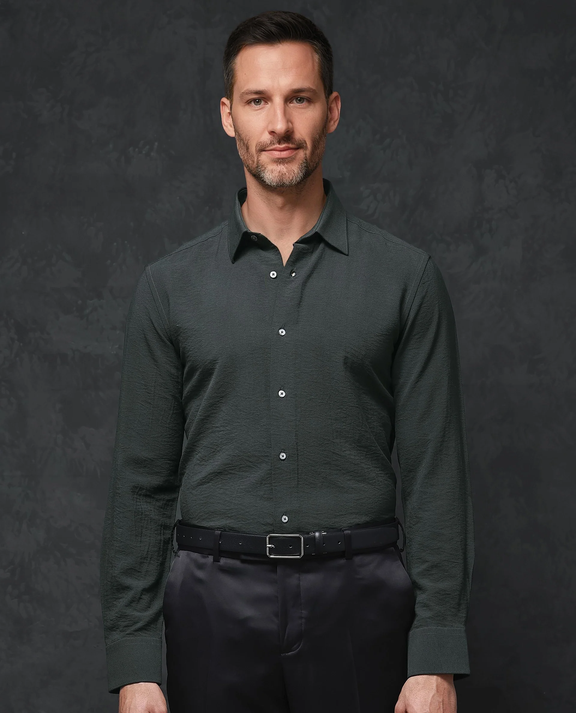 Rare Rabbit Men's Esty Dark Green Viscose Plain Regular Fit Full Sleeve Collared Shirt - Image 7