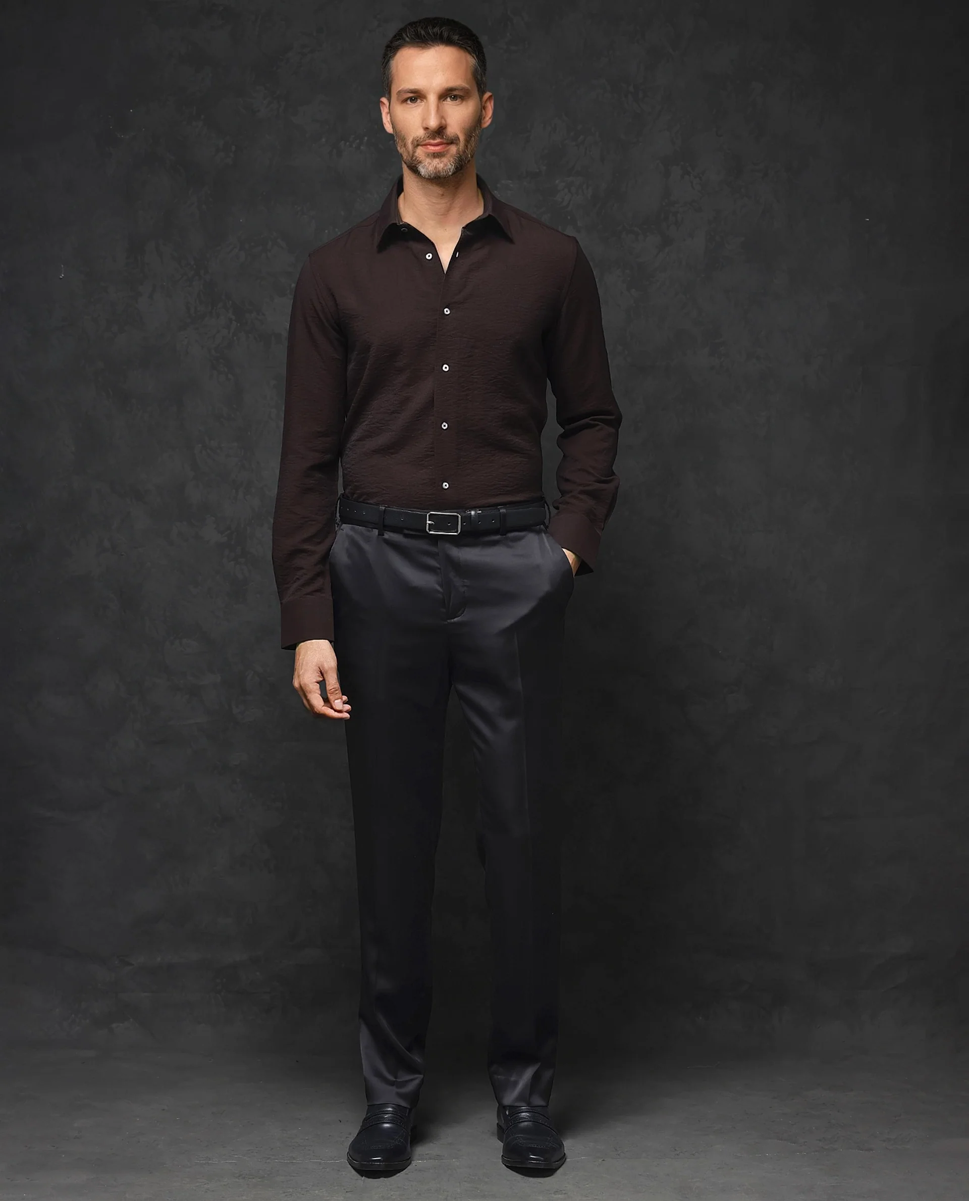 Rare Rabbit Men's Esty Dark Maroon Viscose Plain Regular Fit Full Sleeve Spread Collar Shirt - Image 2