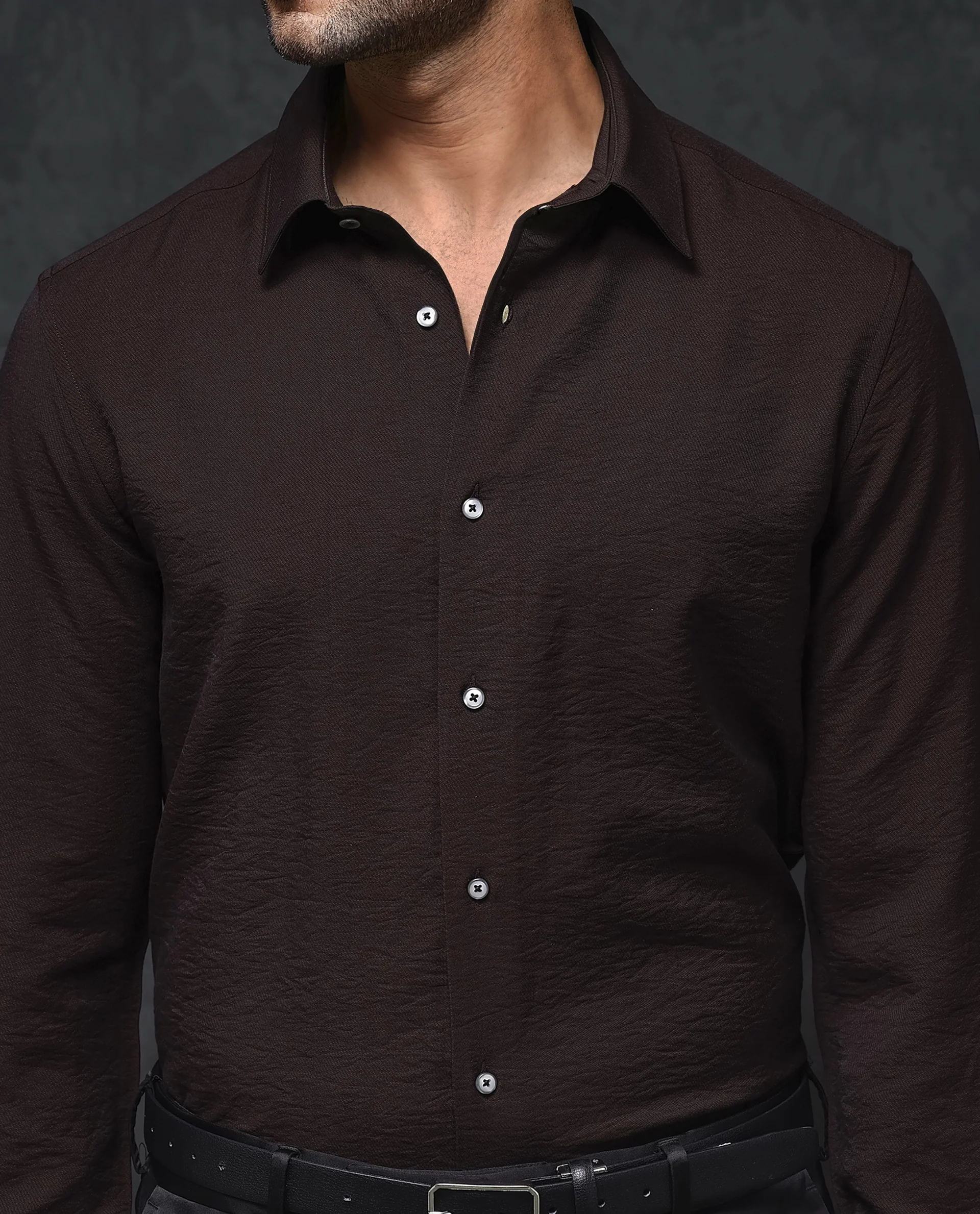 Rare Rabbit Men's Esty Dark Maroon Viscose Plain Regular Fit Full Sleeve Spread Collar Shirt - Image 3