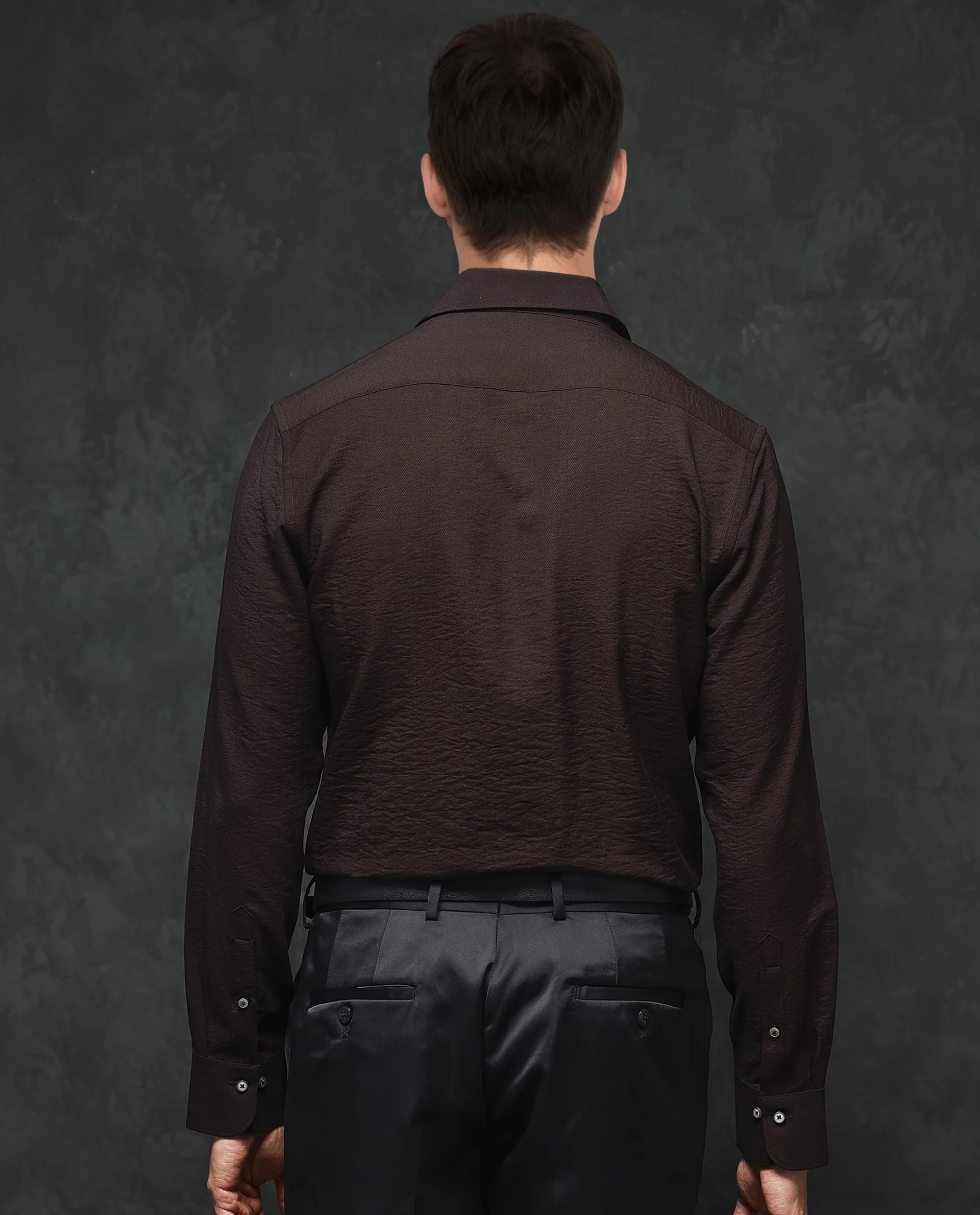 Rare Rabbit Men's Esty Dark Maroon Viscose Plain Regular Fit Full Sleeve Spread Collar Shirt - Image 4