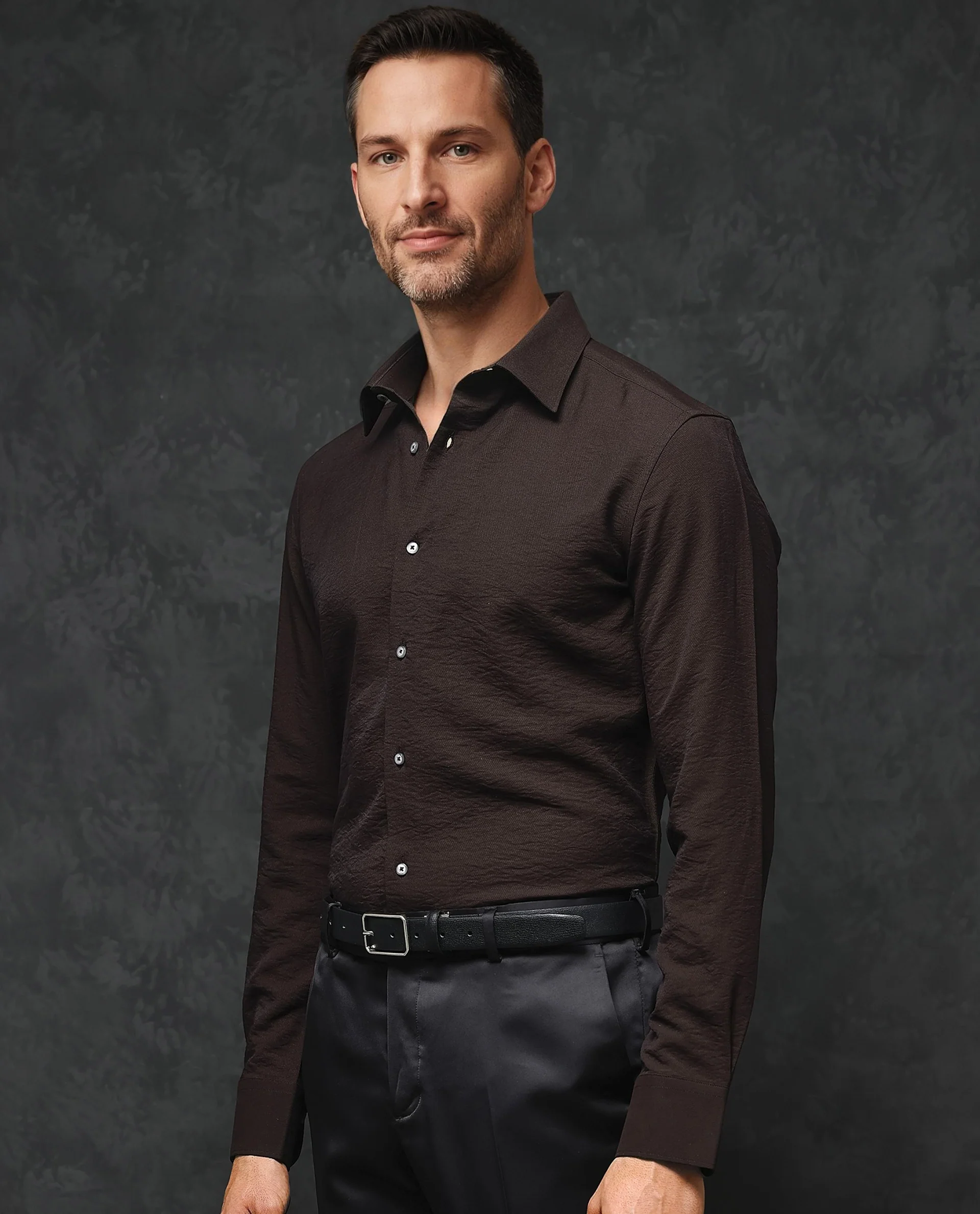 Rare Rabbit Men's Esty Dark Maroon Viscose Plain Regular Fit Full Sleeve Spread Collar Shirt - Image 5