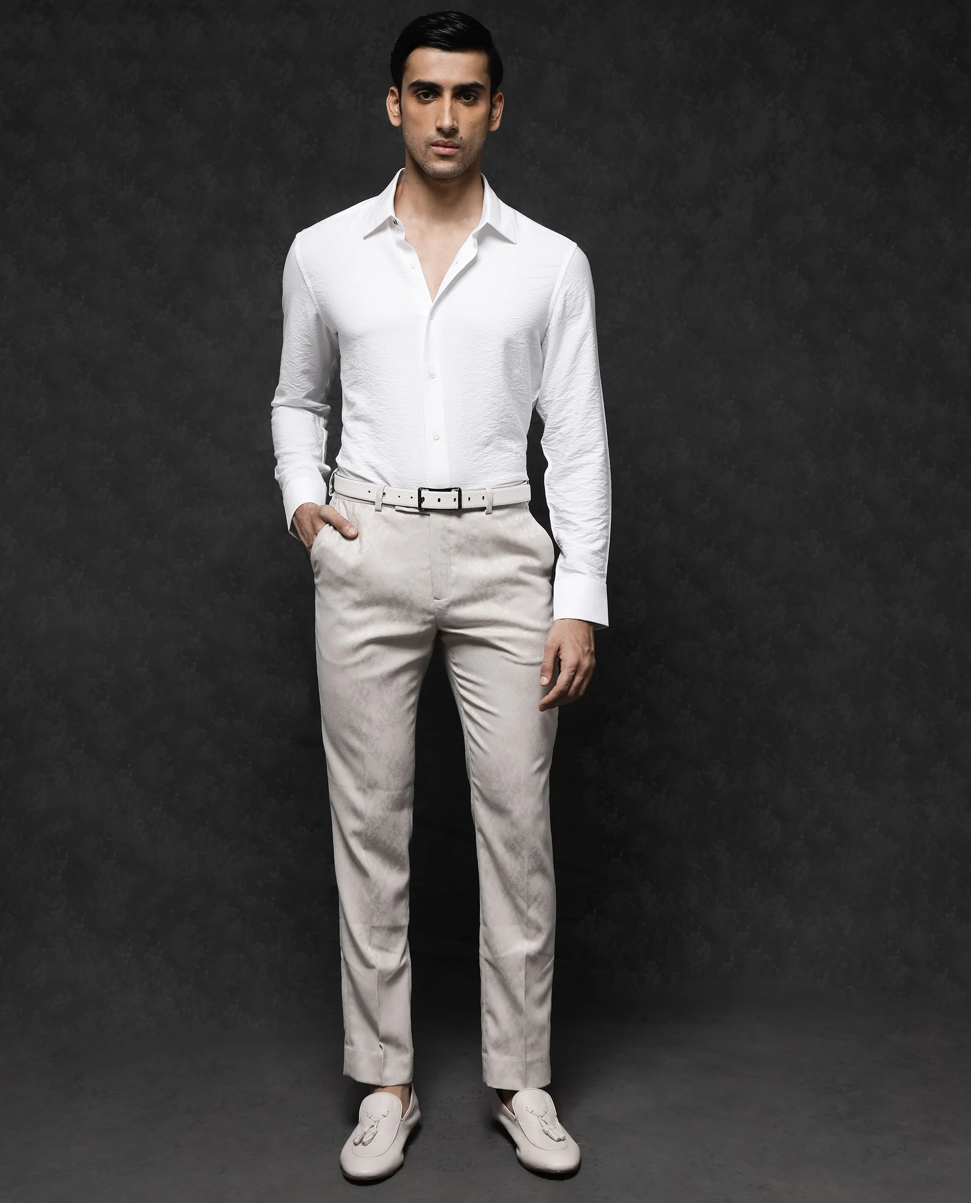 Rare Rabbit Men's Esty White Viscose Textured Regular Fit Full Sleeve Collared Shirt - Image 2