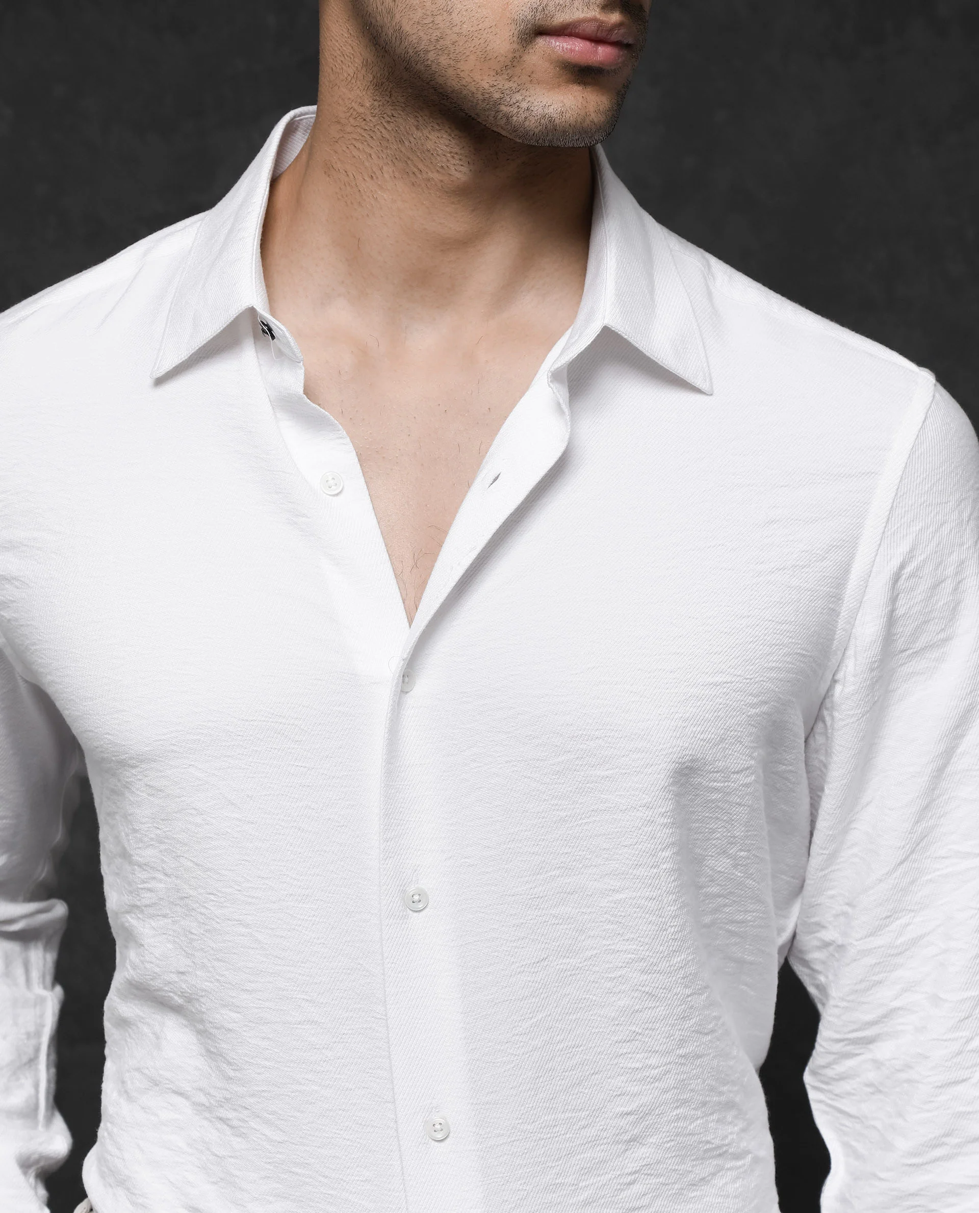 Rare Rabbit Men's Esty White Viscose Textured Regular Fit Full Sleeve Collared Shirt - Image 5