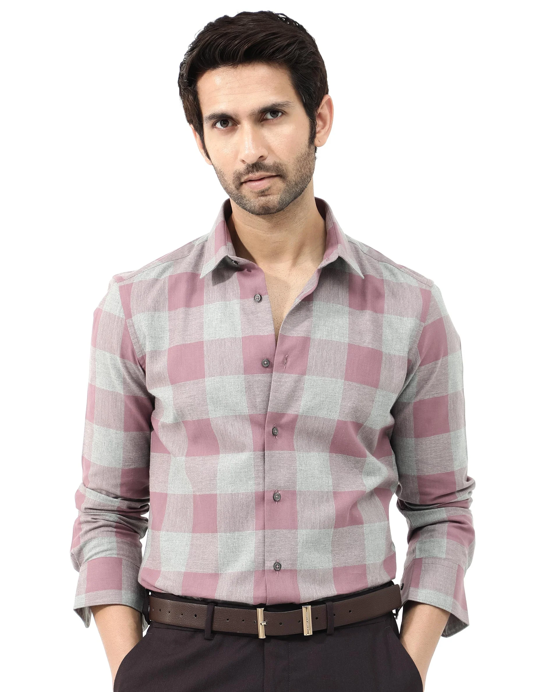 Rare Rabbit Men's Etan Dusky Pink Cotton Checked Print Regular Fit Full Sleeve Collared Shirt - Image 10