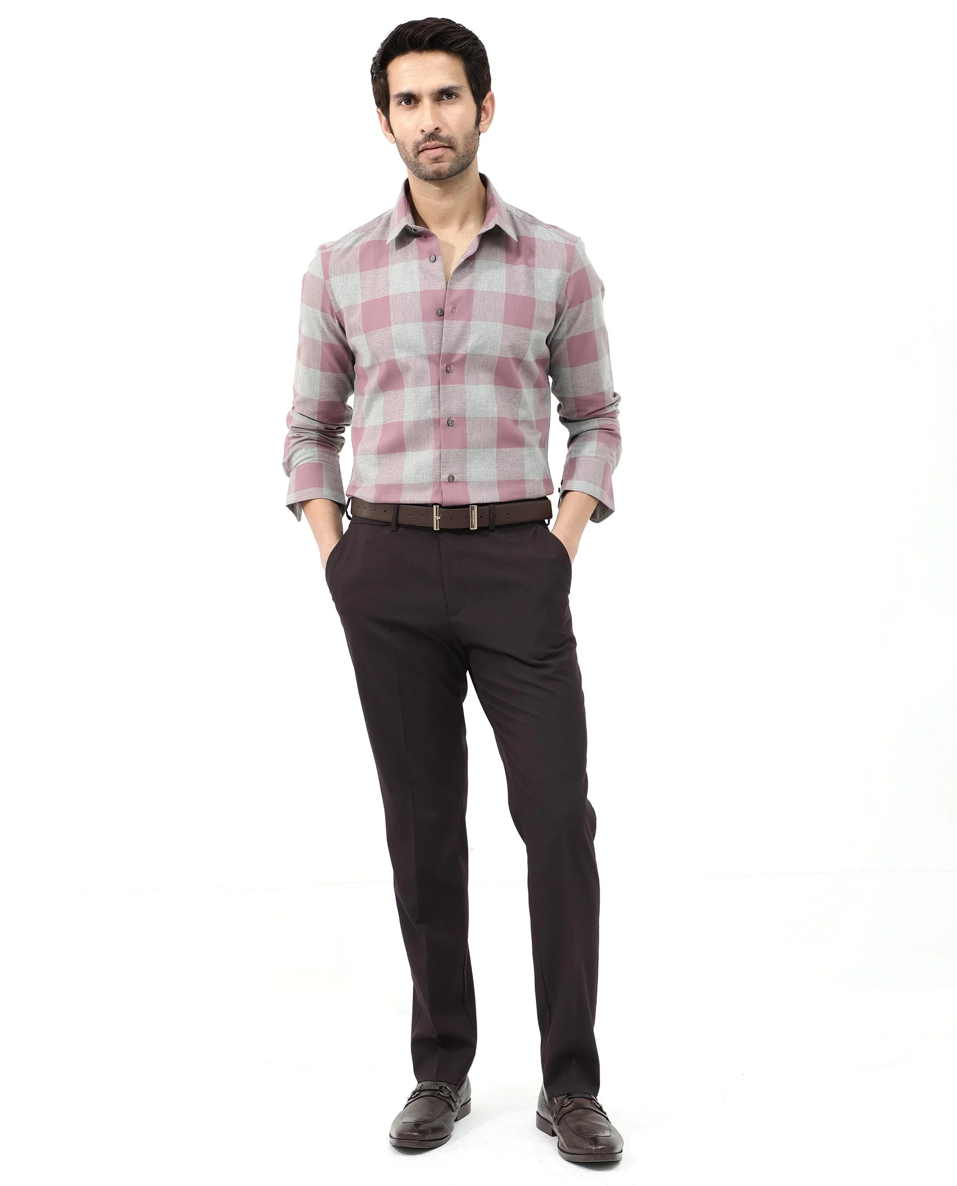 Rare Rabbit Men's Etan Dusky Pink Cotton Checked Print Regular Fit Full Sleeve Collared Shirt - Image 11